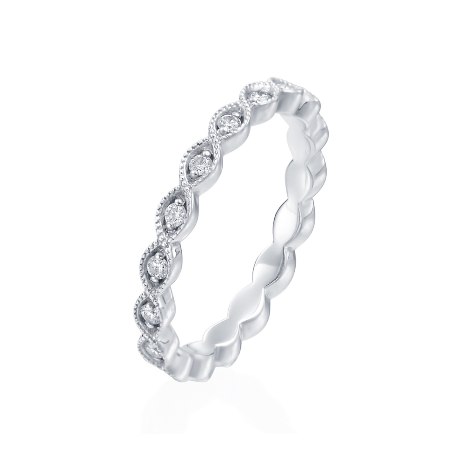 Platinum and Diamond Milgrain Twist Wedding Band