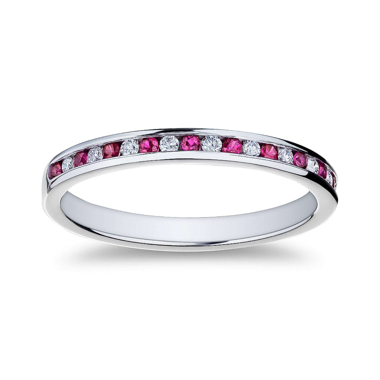 White Gold Ruby and Diamond Channel Set Band