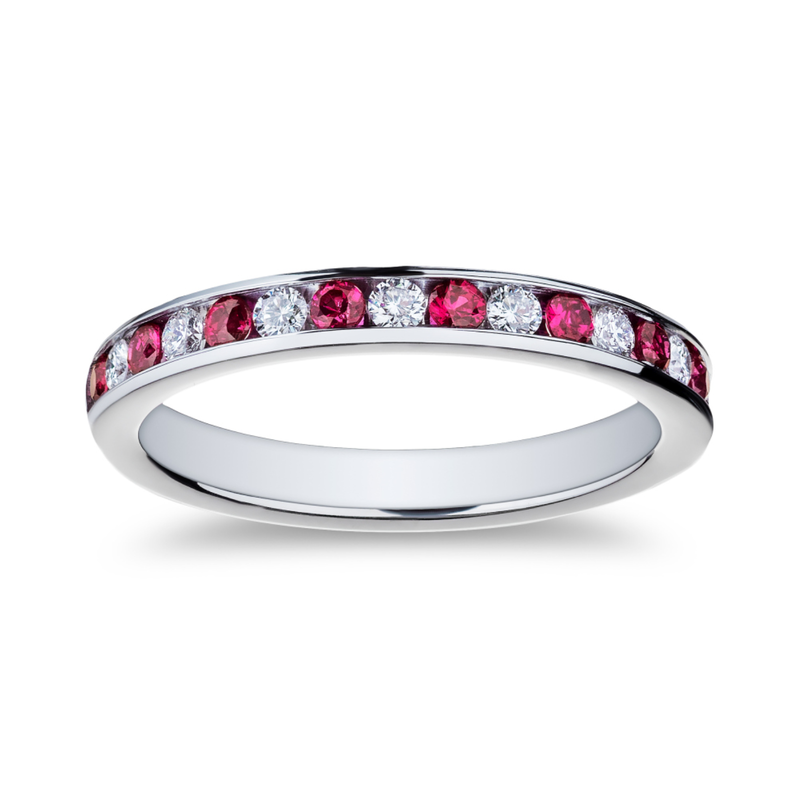 White Gold Ruby and Diamond Channel Set Band