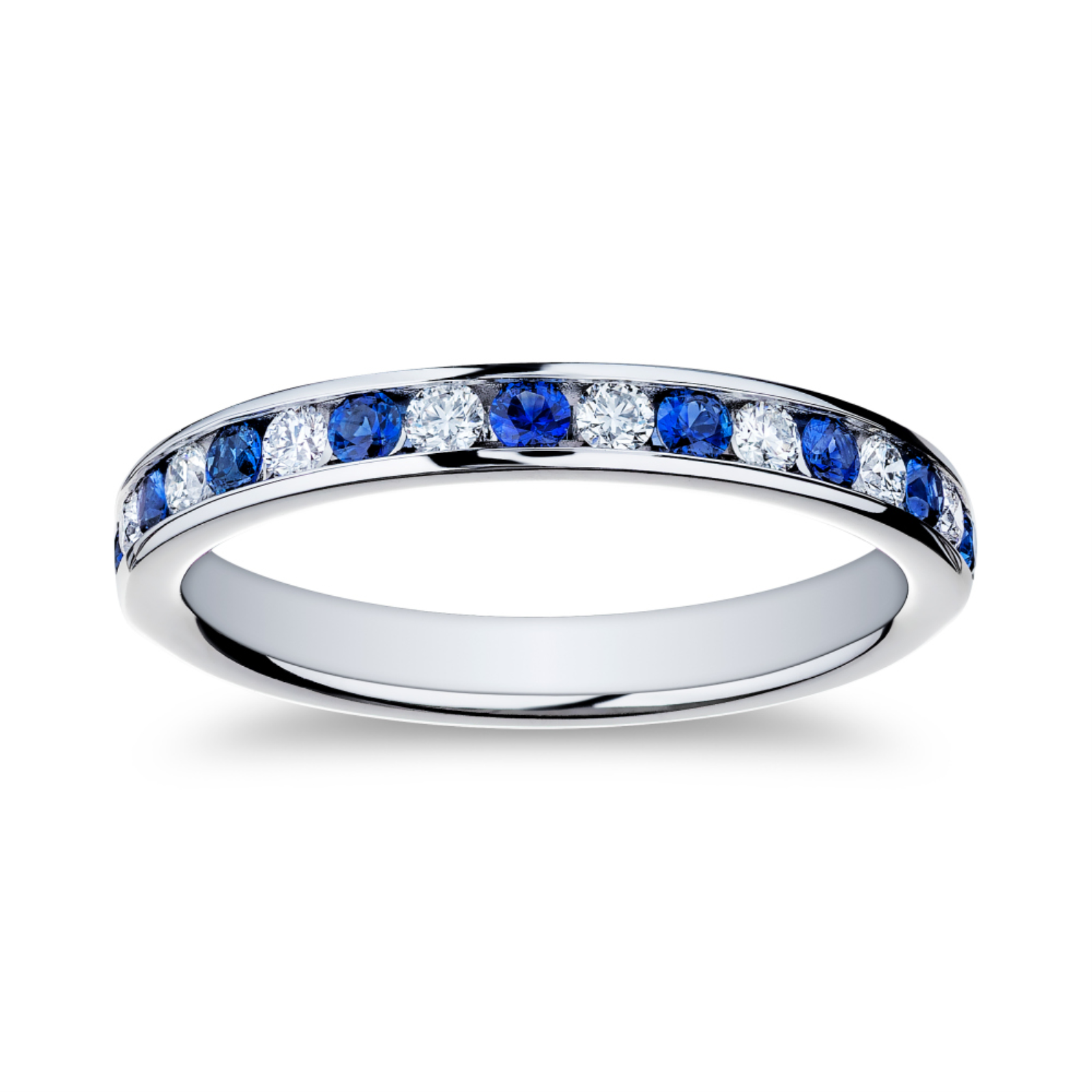 White Gold Sapphire and Diamond Channel Set Band