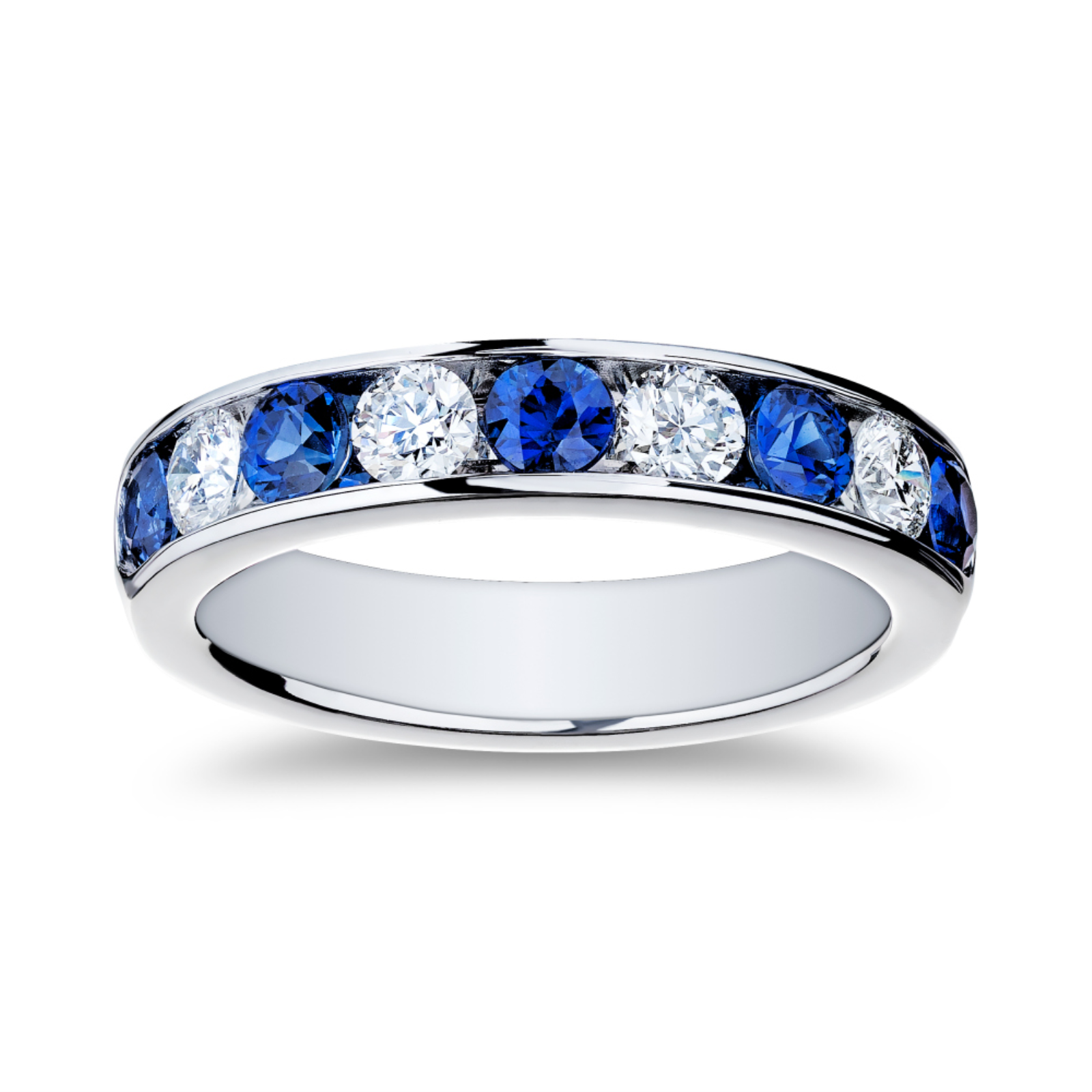 White Gold Sapphire and Diamond Channel Set Band