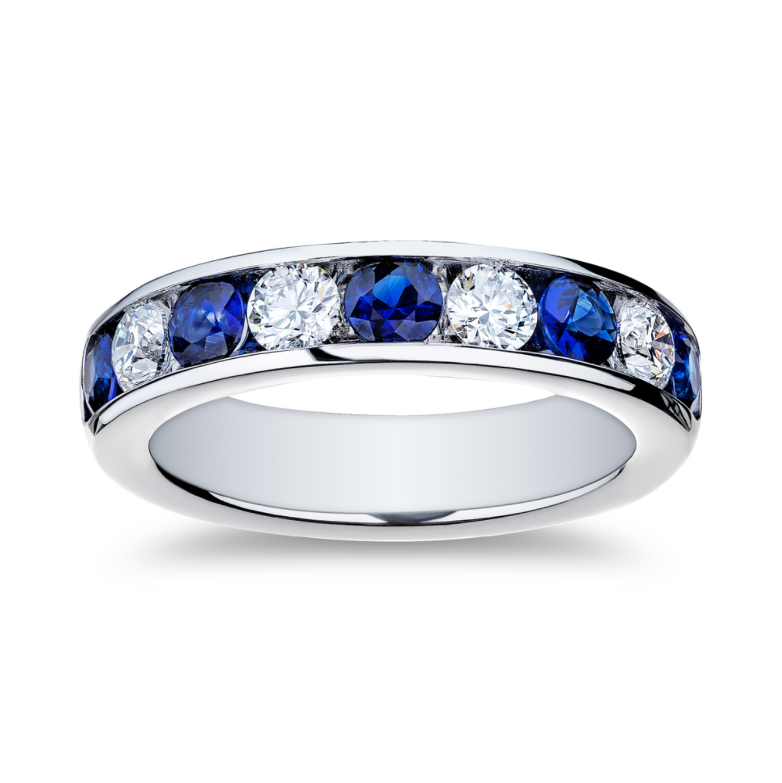 White Gold Sapphire and Diamond Channel Set Band