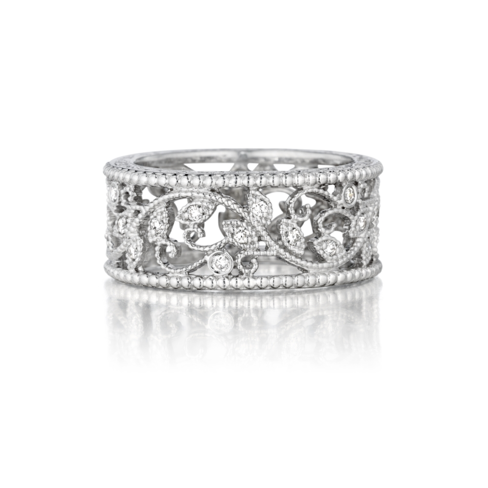 White Gold and Diamond Wide Scroll Leaf Band