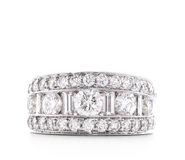 White Gold and Diamond Three Row Diamond Band Ring