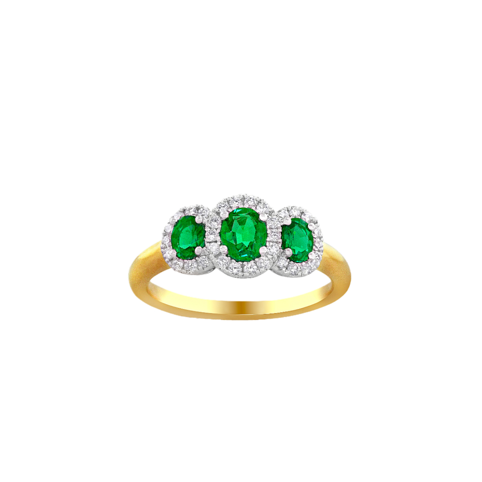 Gold Emerald and Diamond Three Stone Ring