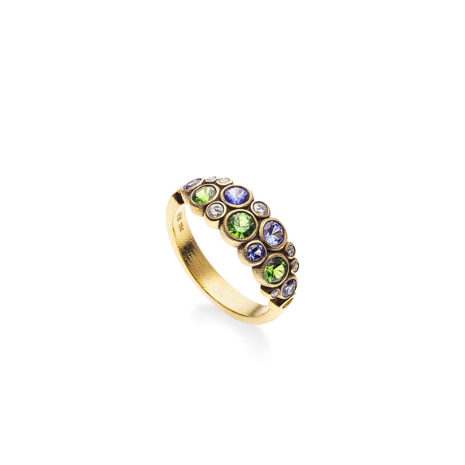 Yellow Gold Sapphire and Tsavorite Bezel Band Ring
