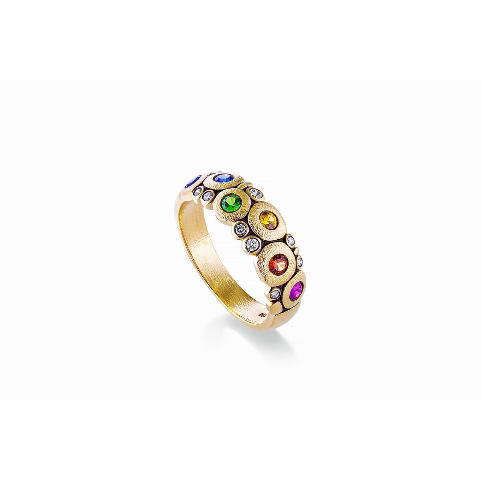 Gold Sapphire and Diamond Wide Band Ring