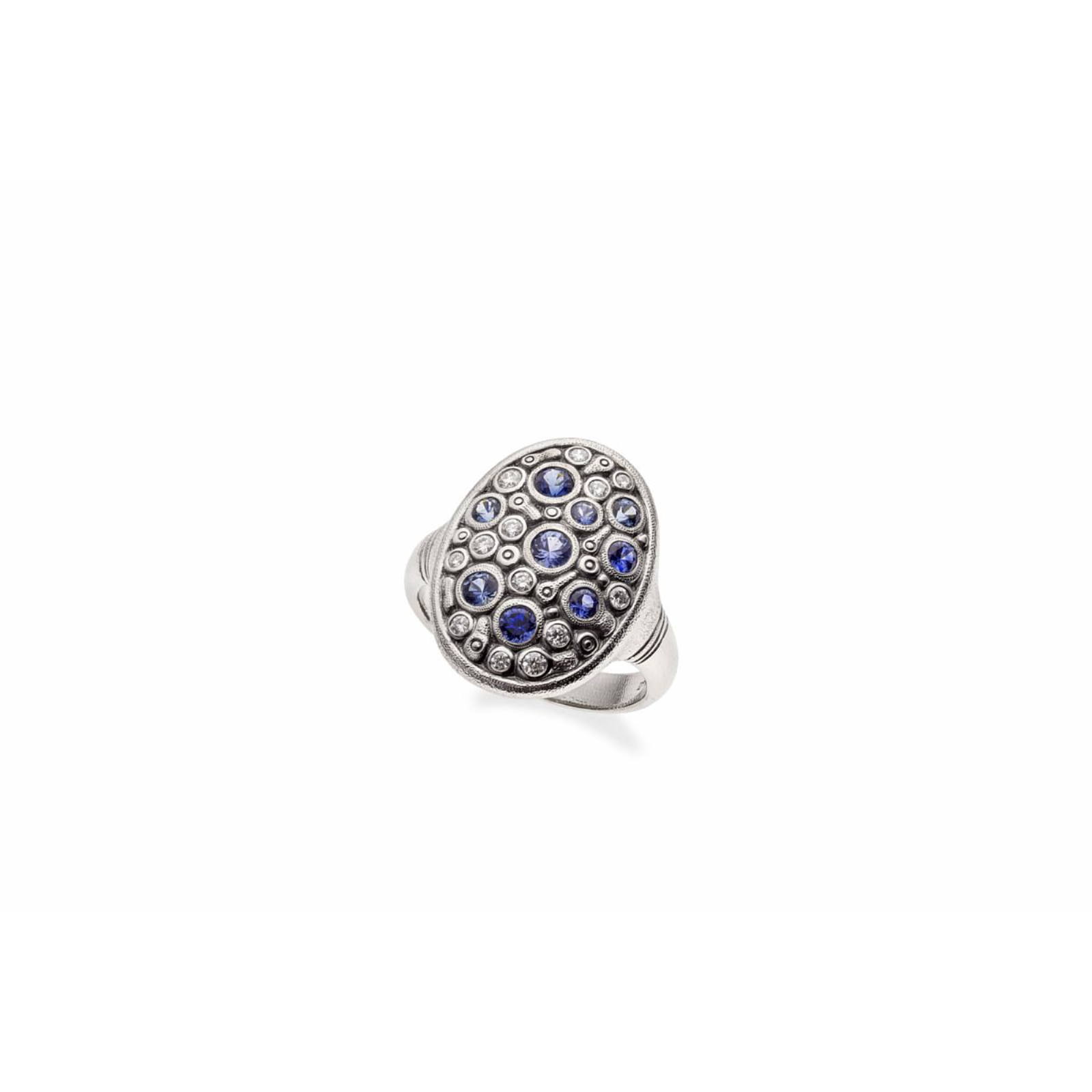 Platinum Sapphire and Diamond Dome Ring