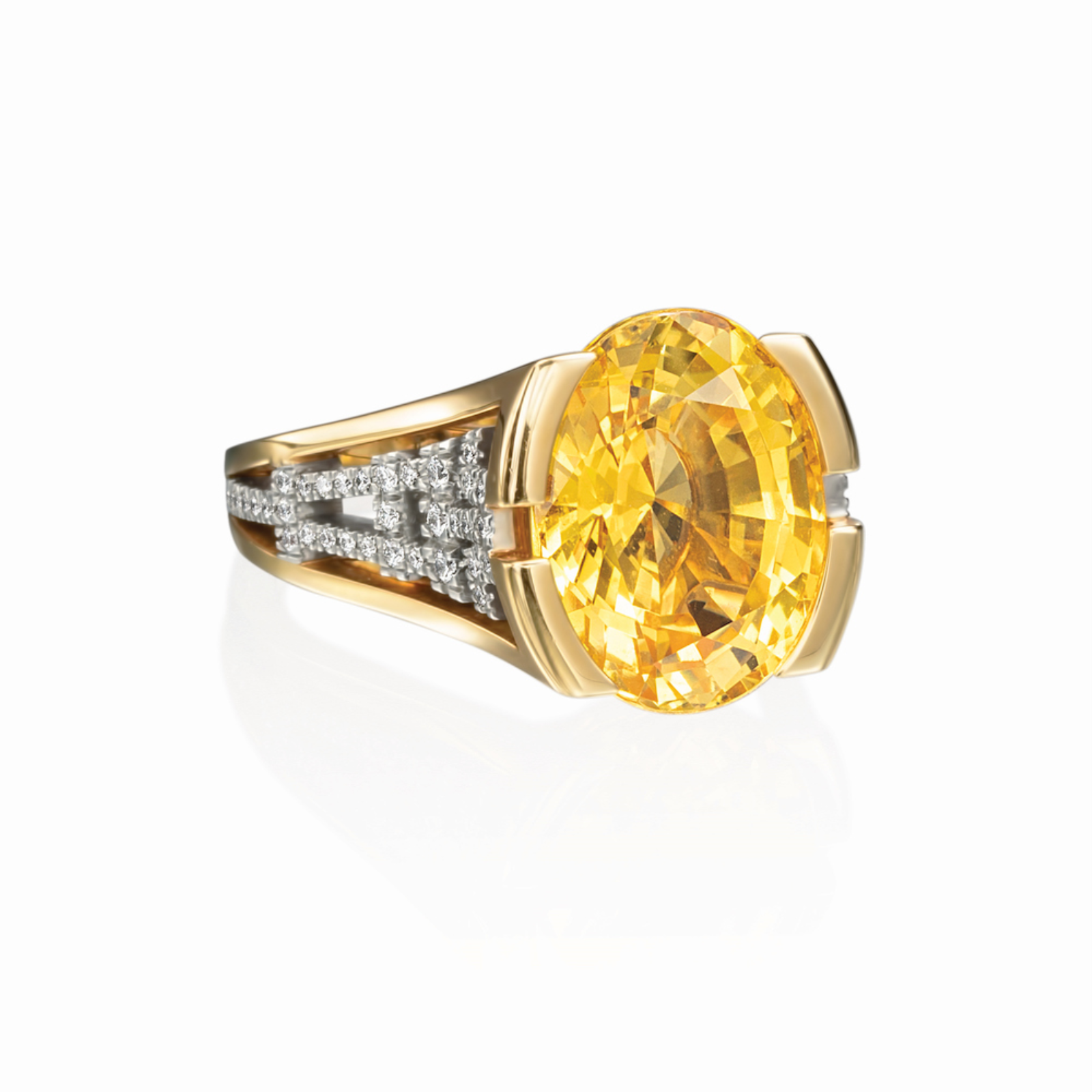Gold Yellow Sapphire and Diamond Ring