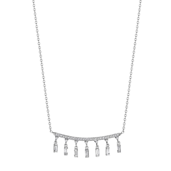 White Gold and Diamond Baguette Drop Bar Necklace