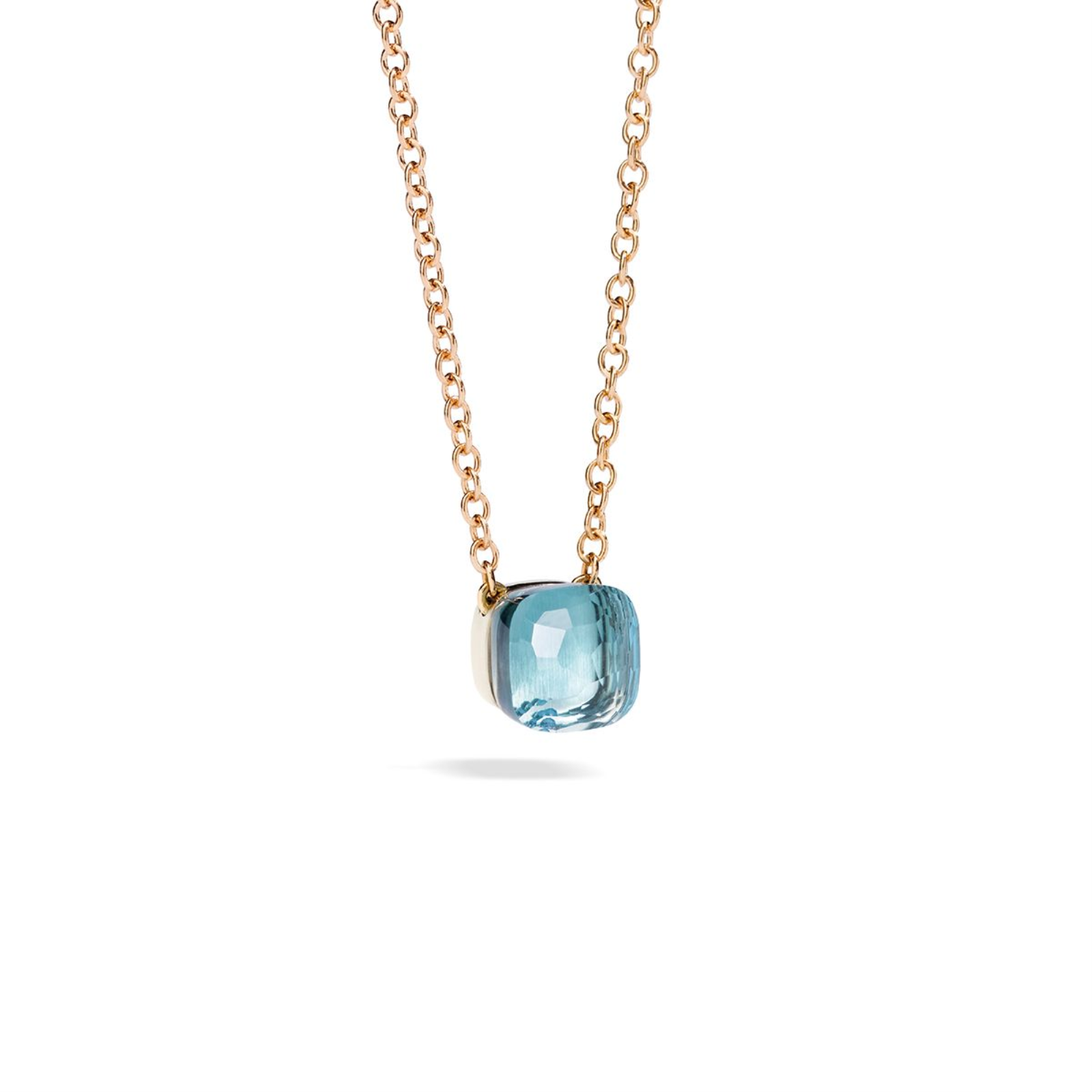 Rose/White Gold Blue Topaz Classic Nudo Pendant Necklace