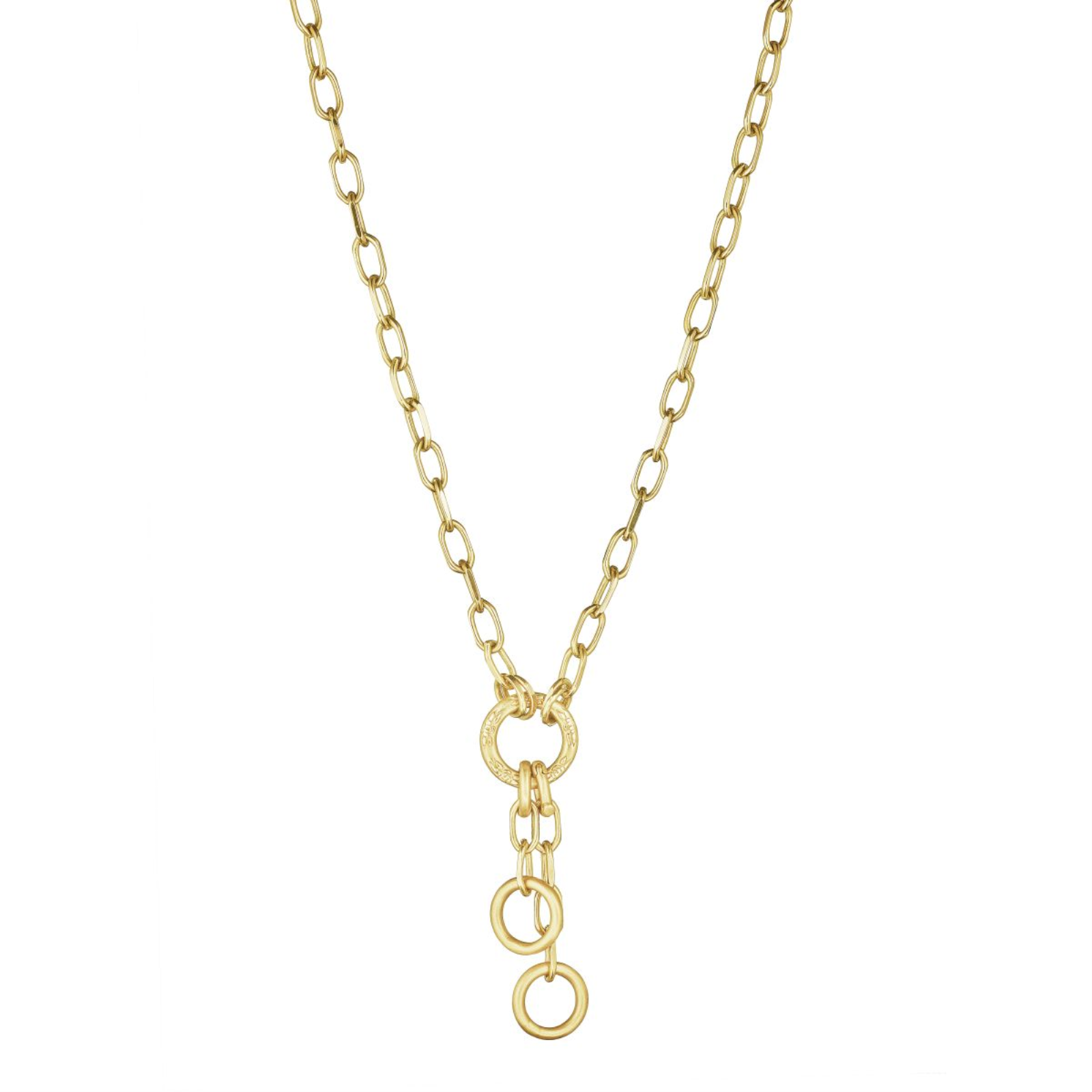 Open Engraved Round Link Necklace with Chain Extenders