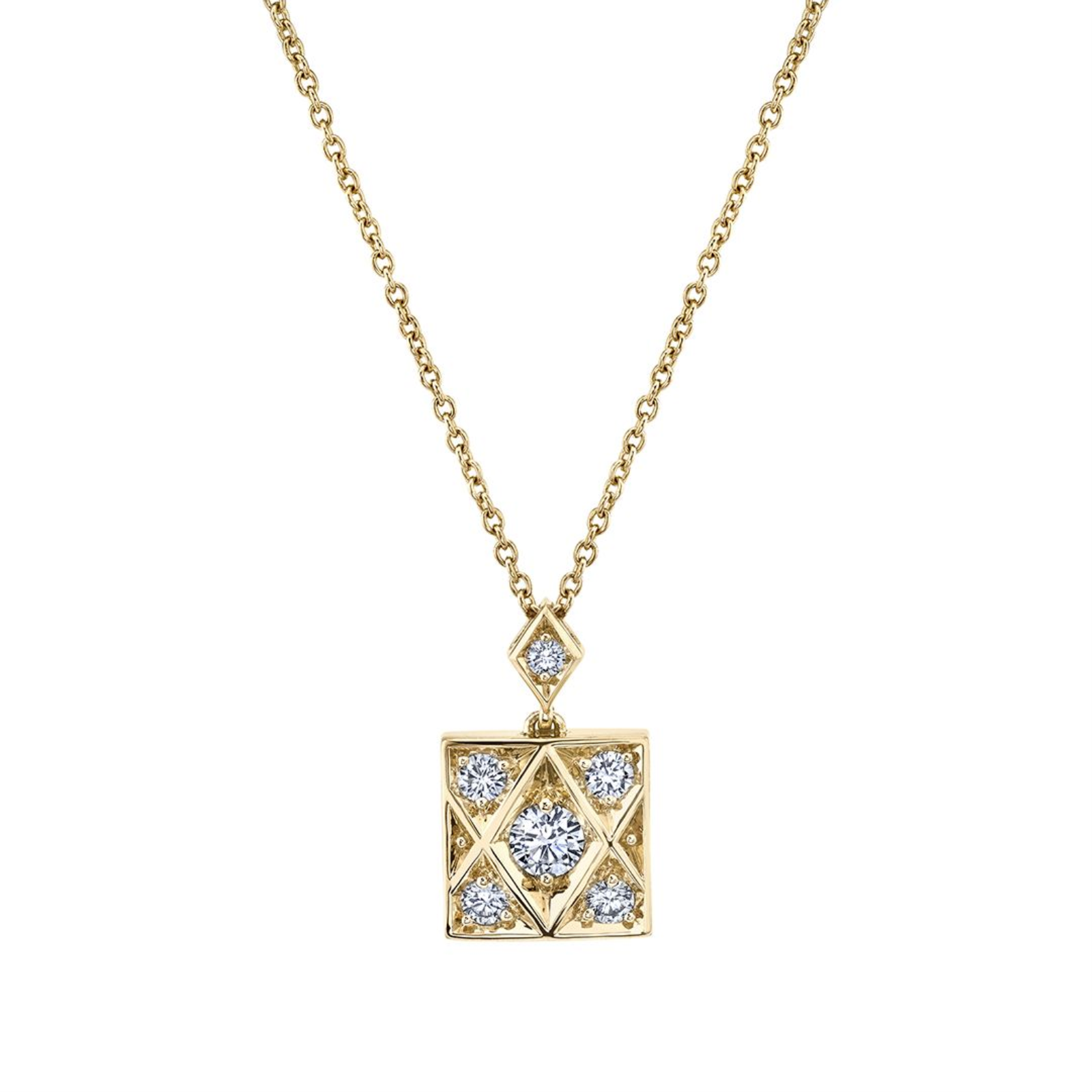 White Gold and Diamond Square Pendant Necklace