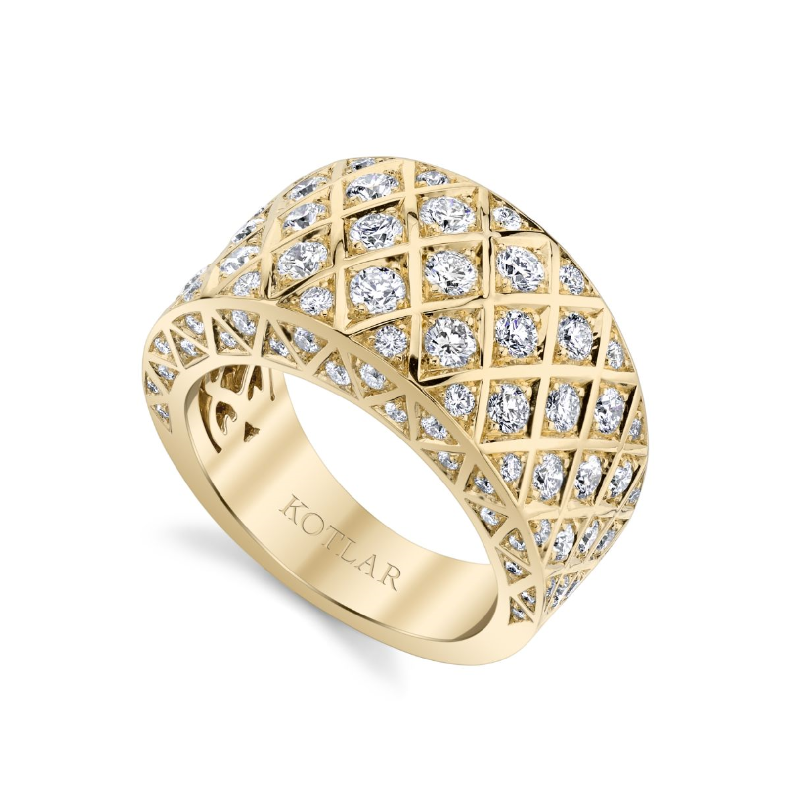 Yellow Gold and Diamond Criss Cross Wide Band