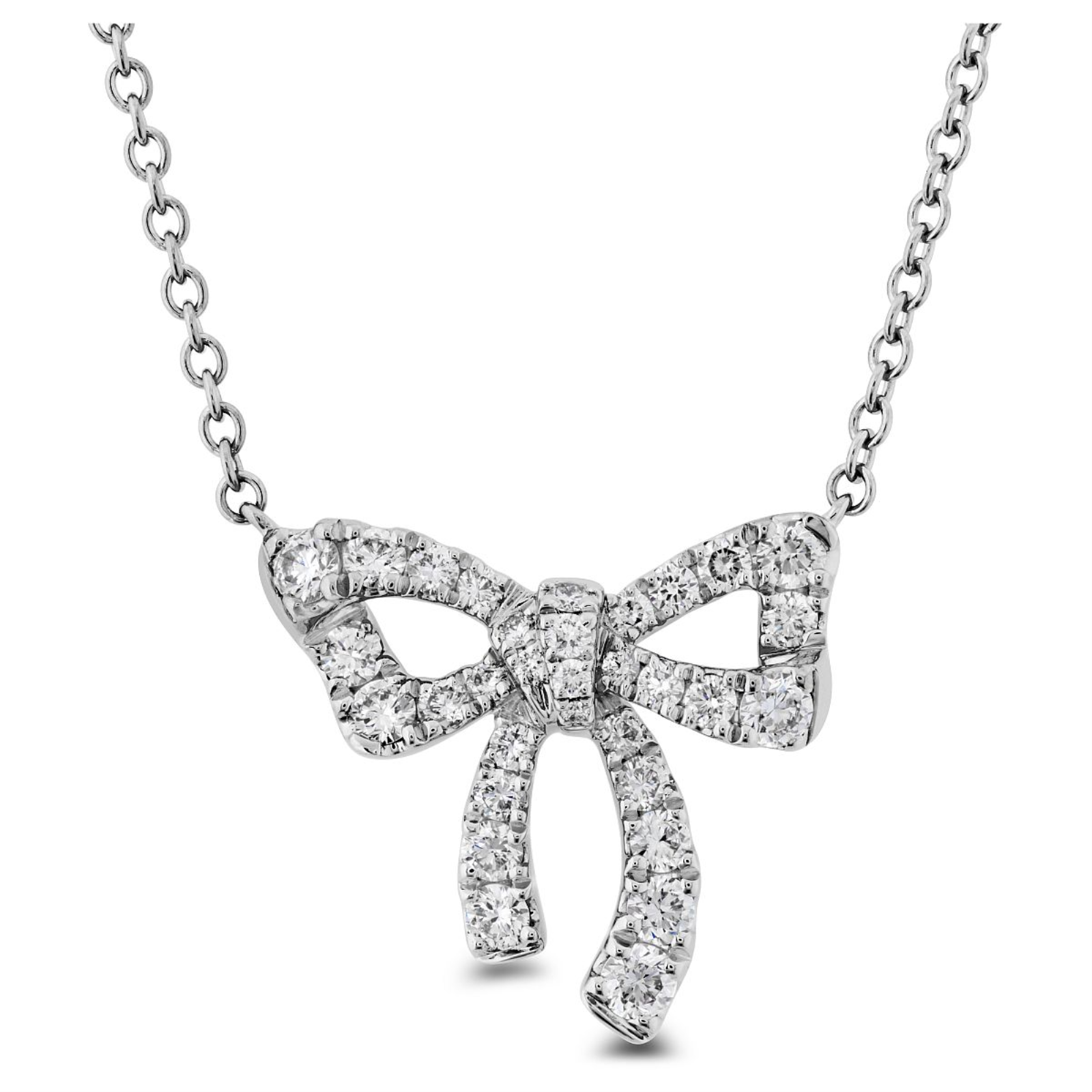 White Gold and Diamond Bow Necklace