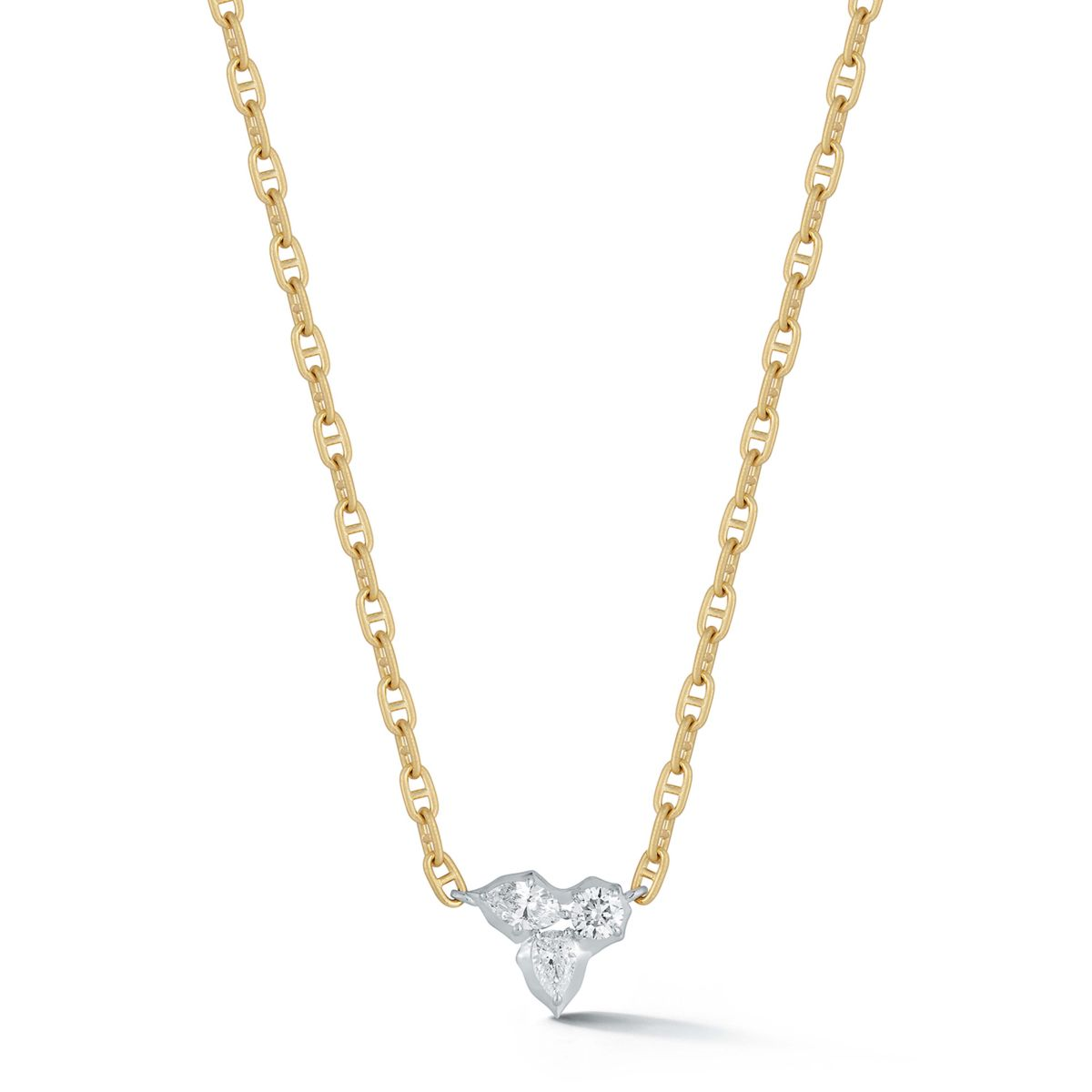 Gold and Diamond Three Stone Poppy Pendant Necklace