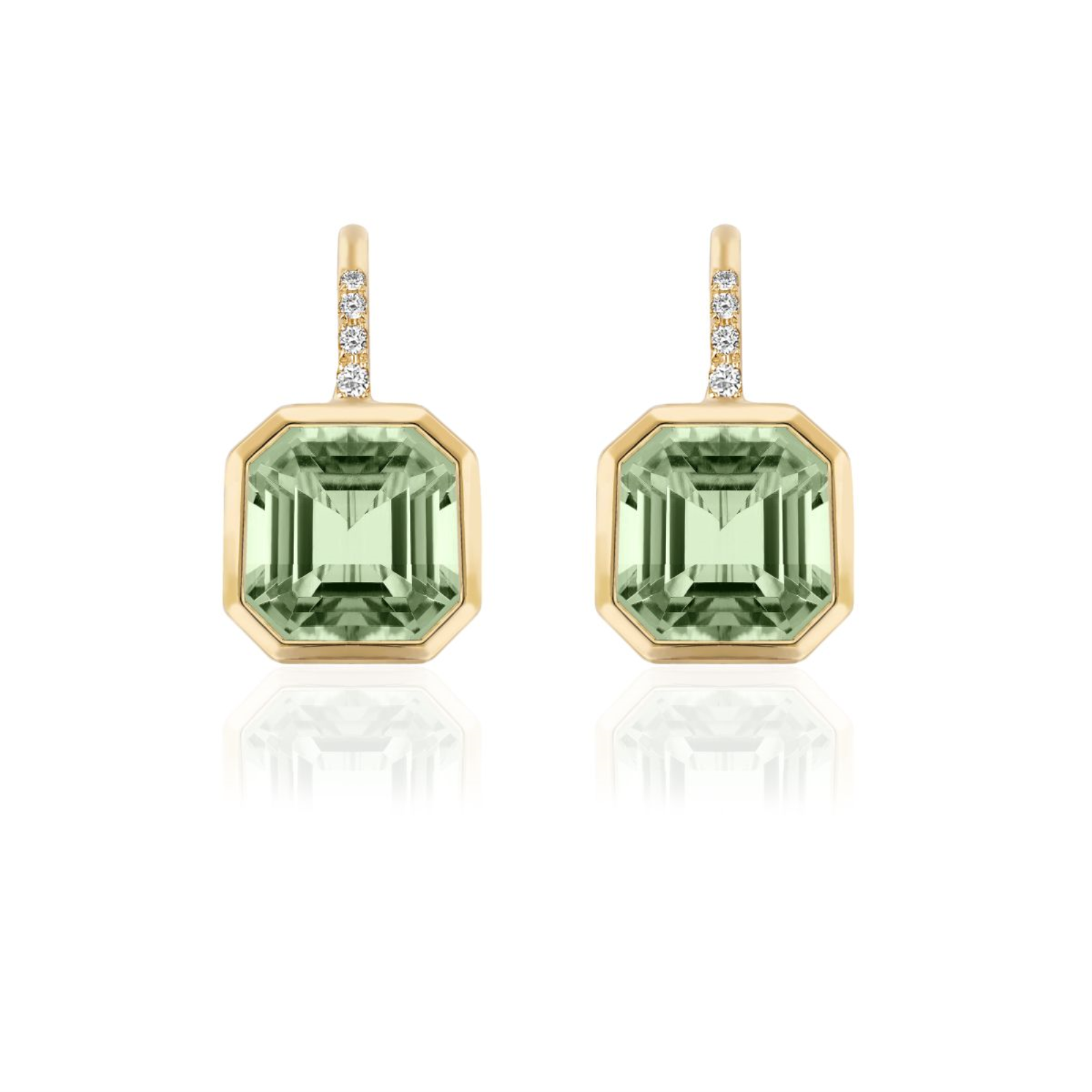 Gold and Prasiolite Diamond Drop Earrings
