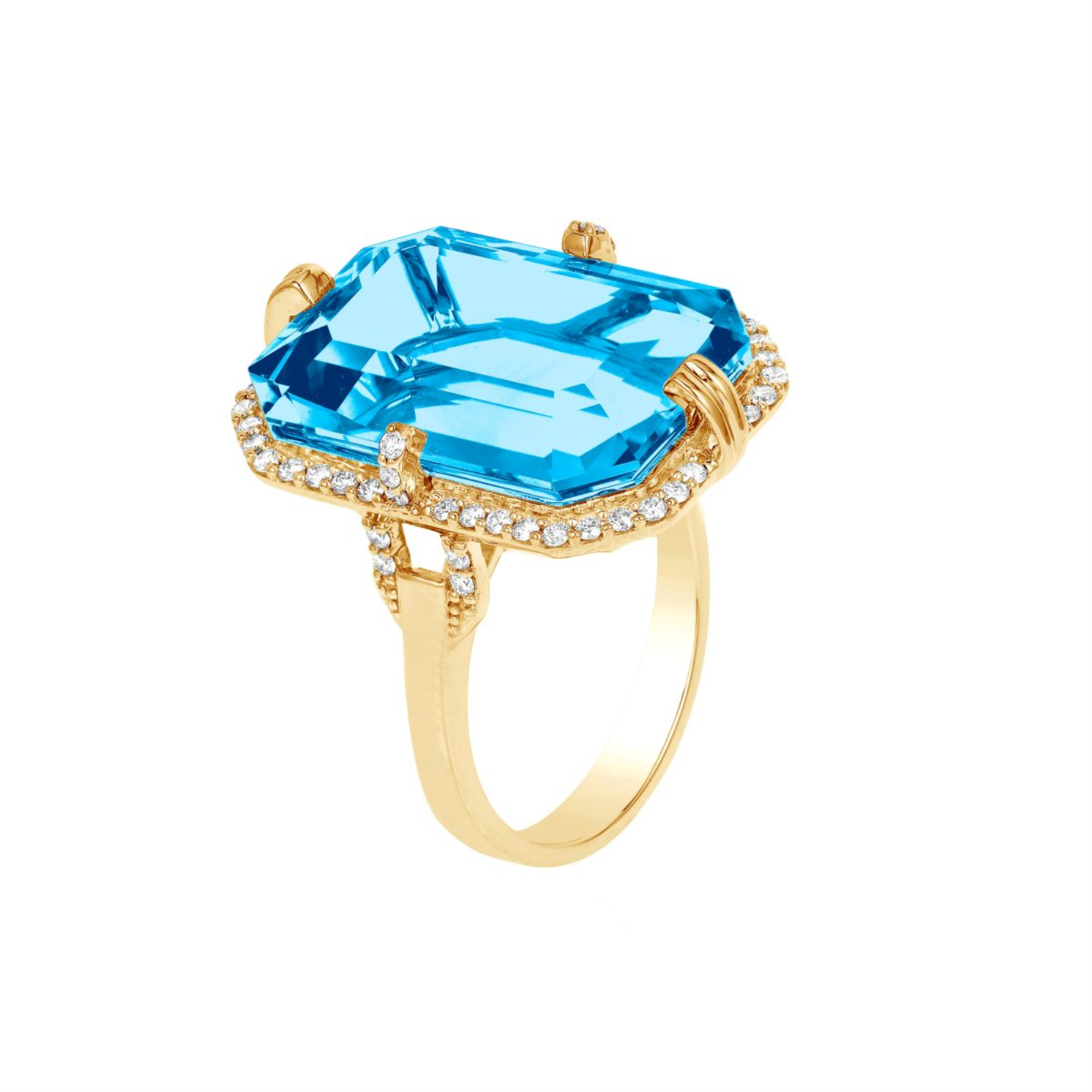 Blue Topaz Emerald Cut Ring with Diamonds
