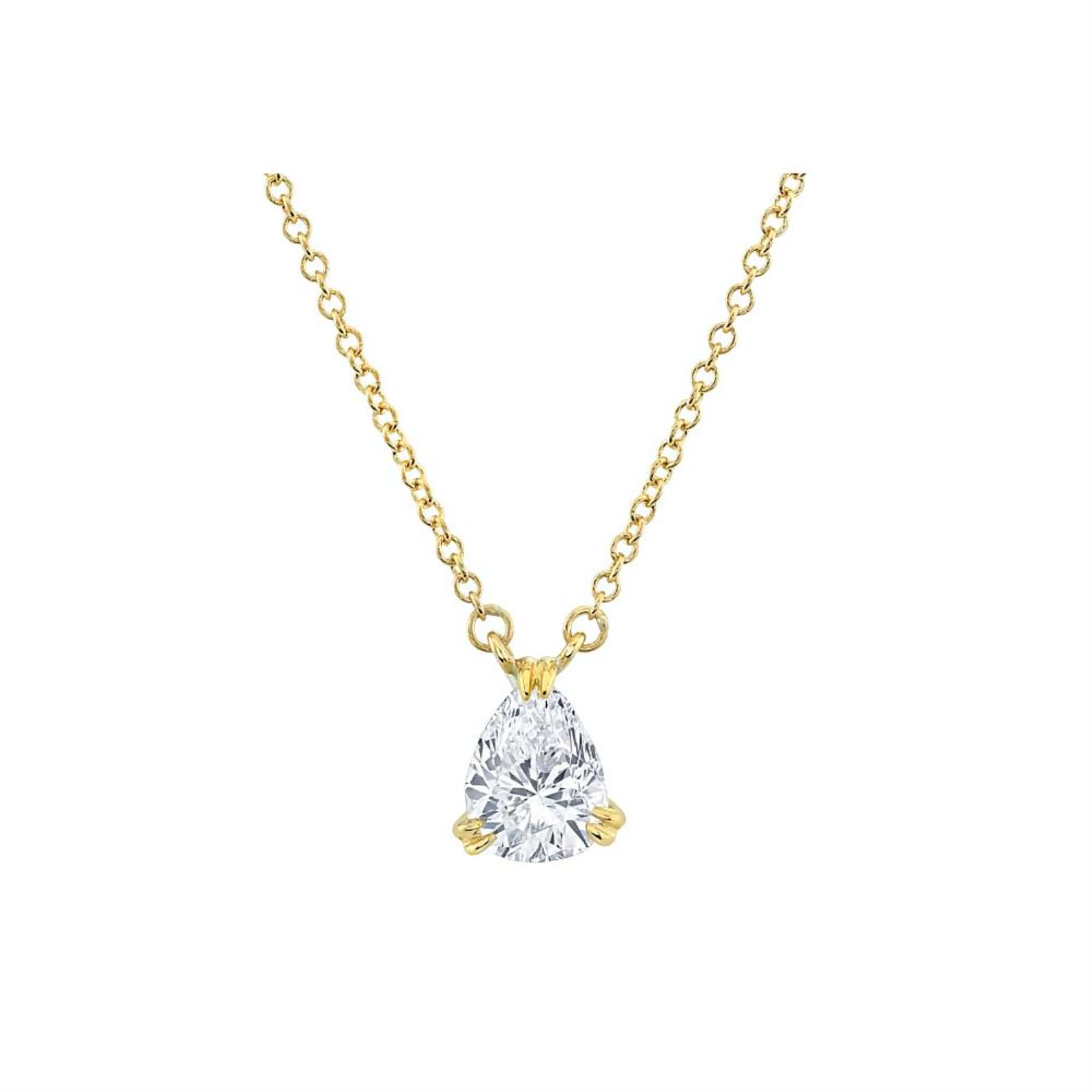Gold and Diamond Solitaire Pear Pendant Necklace