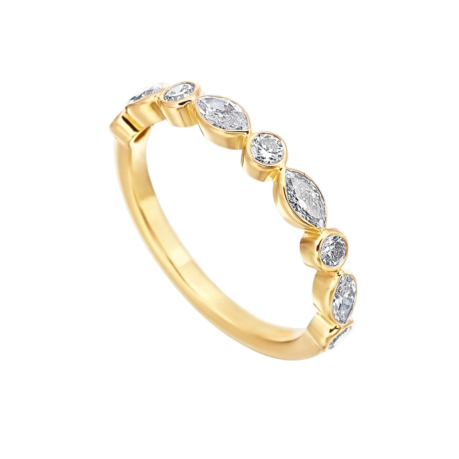 Gold and Diamond Marquise and Round Eternity Band