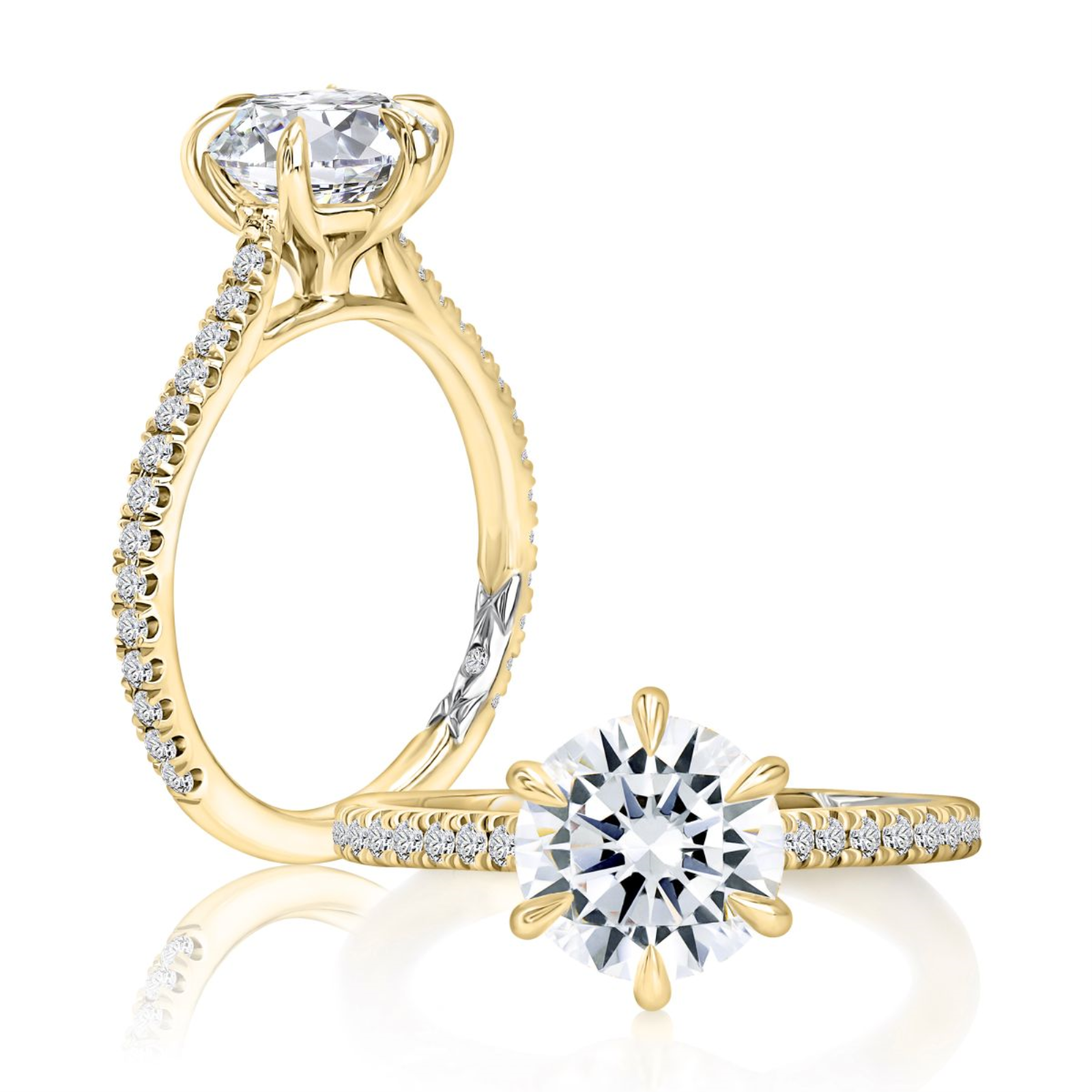 Yellow Gold and Diamond Pave Solitaire Engagement Ring Mounting