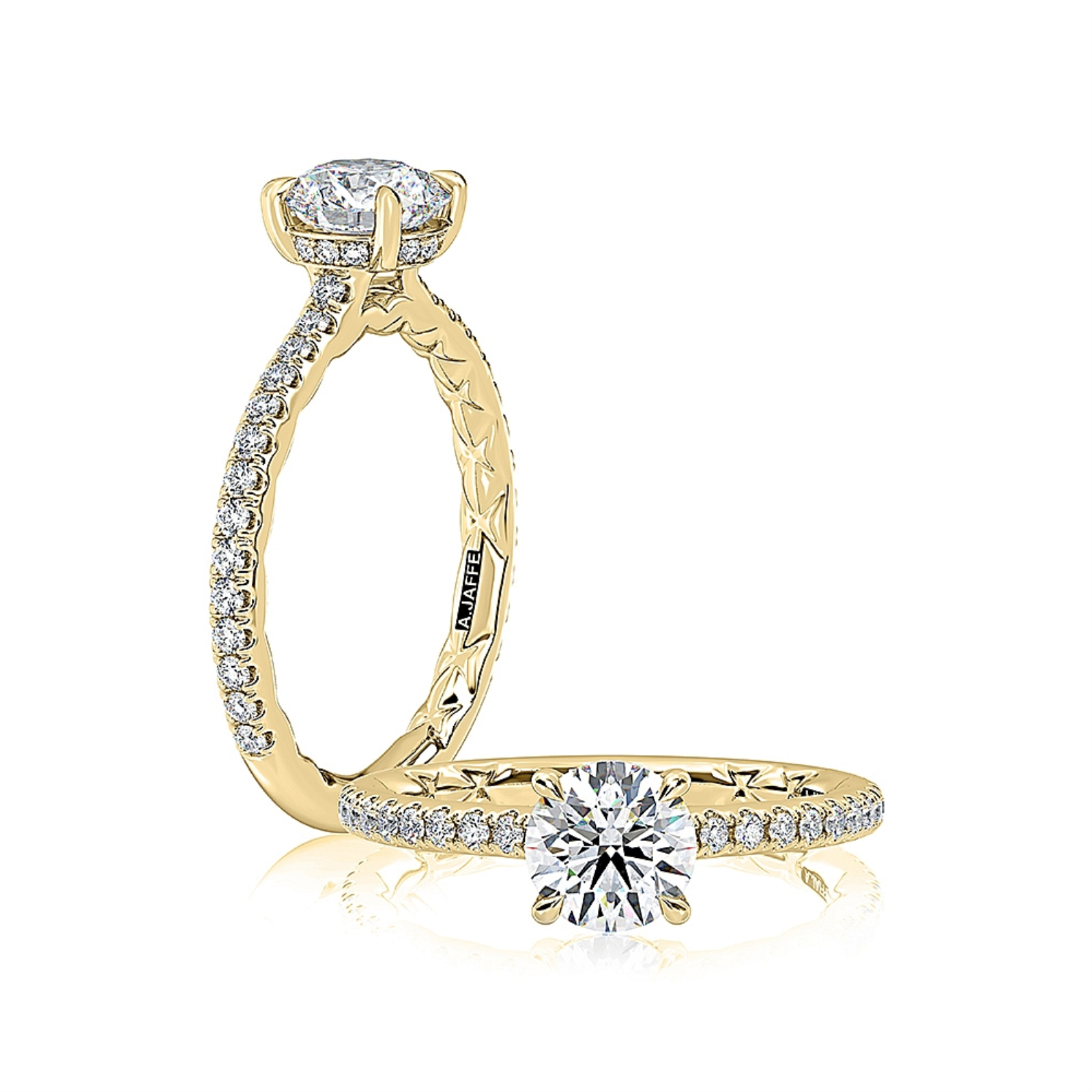 Gold and Diamond Pave Solitaire Engagement Ring Mounting