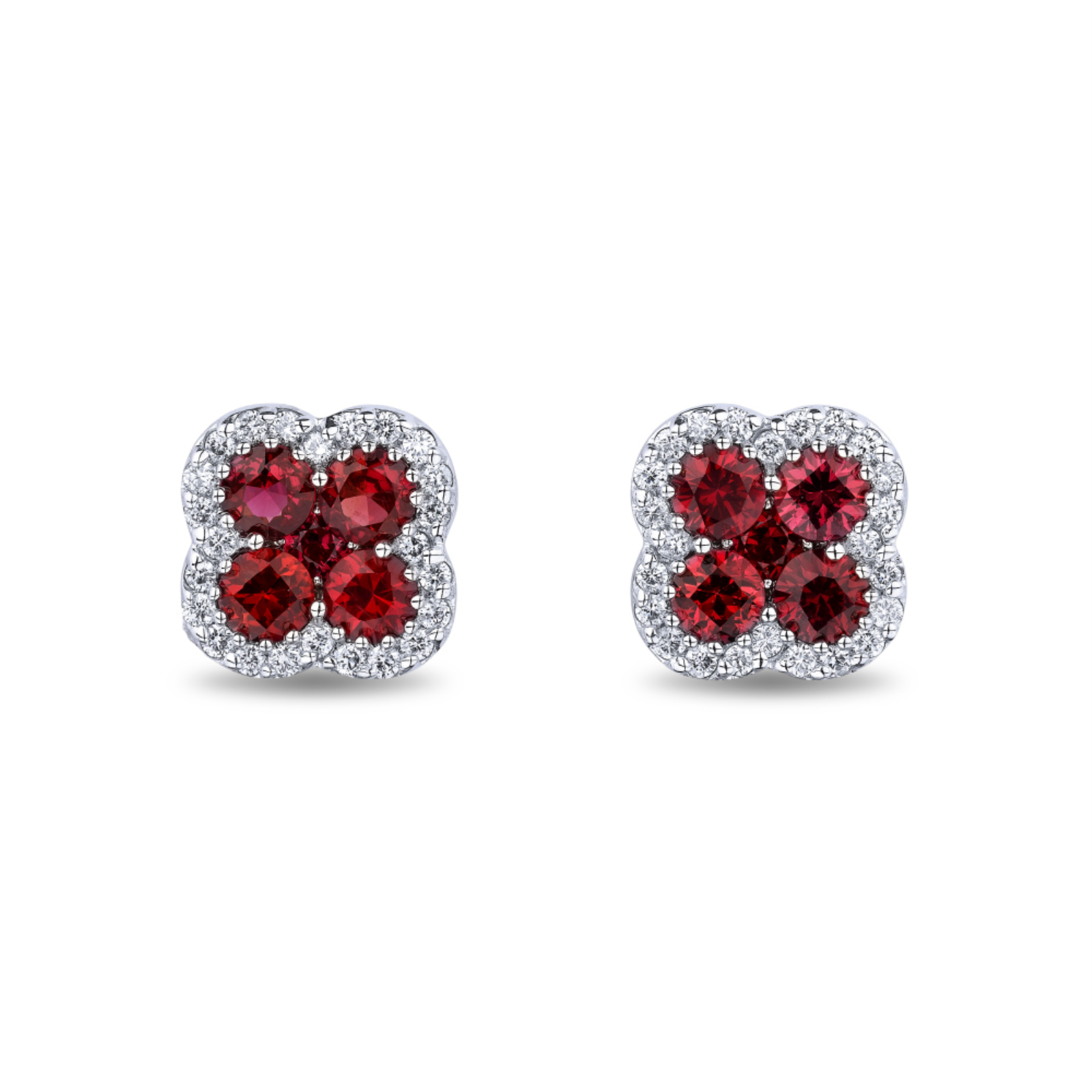 White Gold Ruby and Diamond Stud Earrings