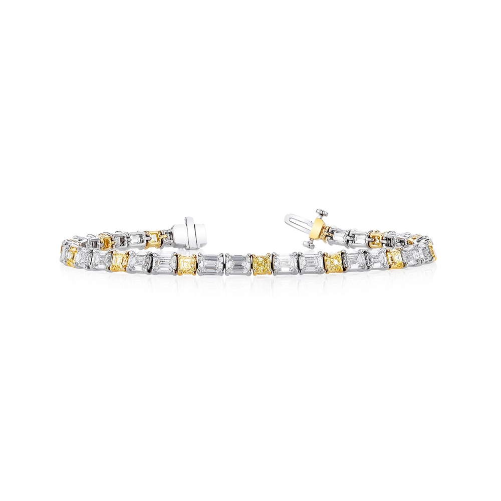 Platinum Gold and Emerald Cut Diamond Tennis Bracelet