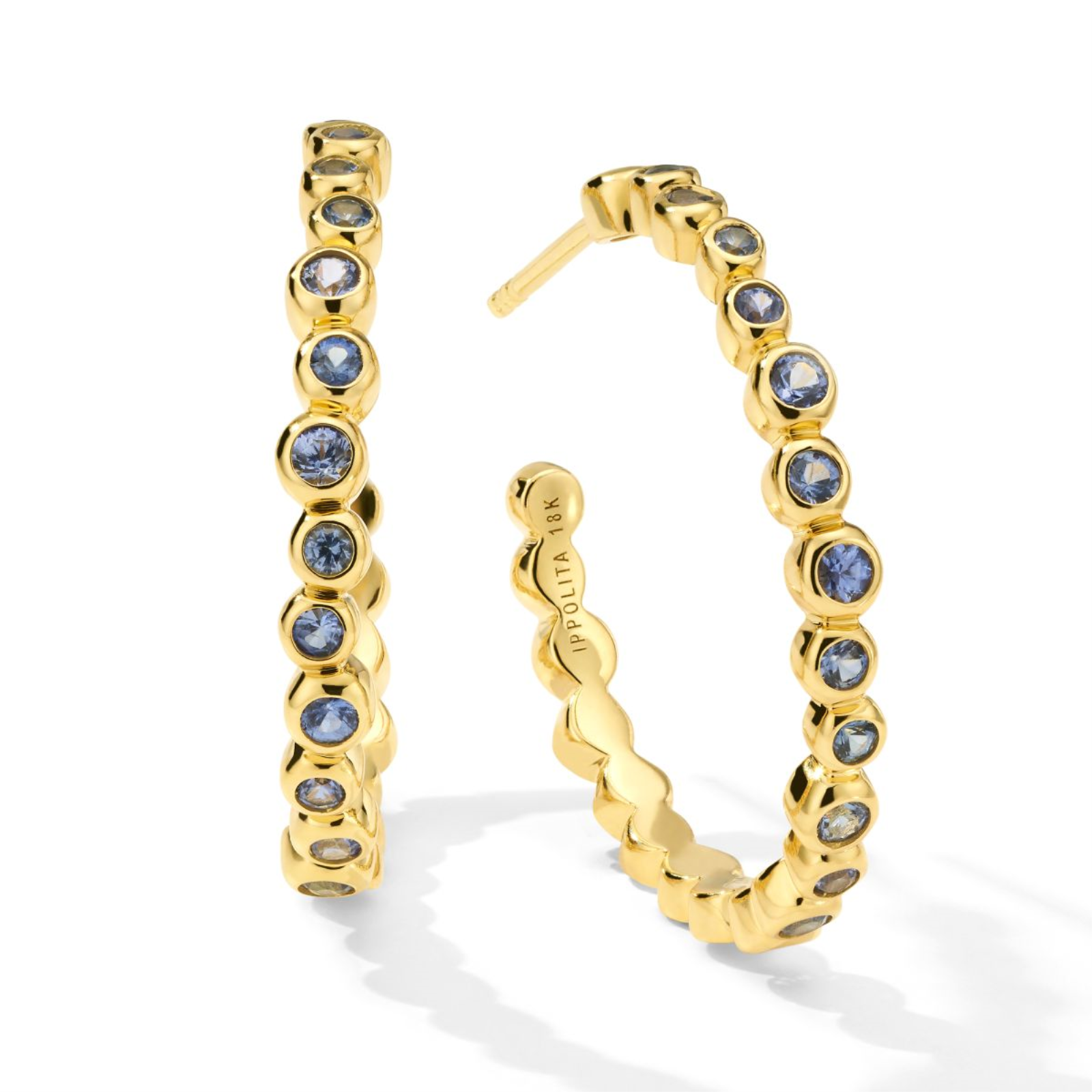 Gold and Sapphire Starlet Hoop Earrings
