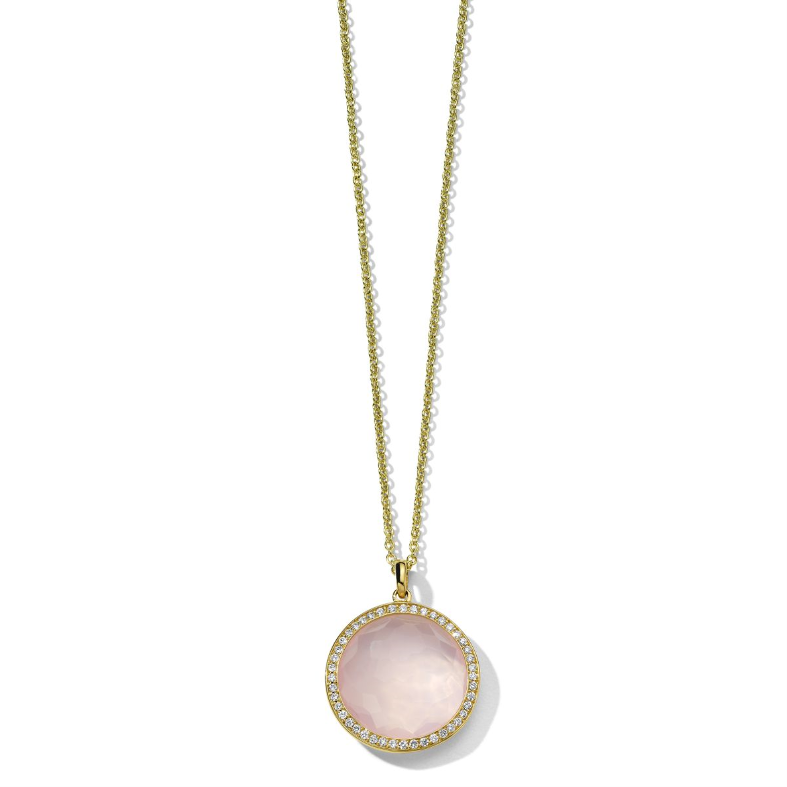 Gold Diamond and Rose Quartz Medium Pendant Necklace