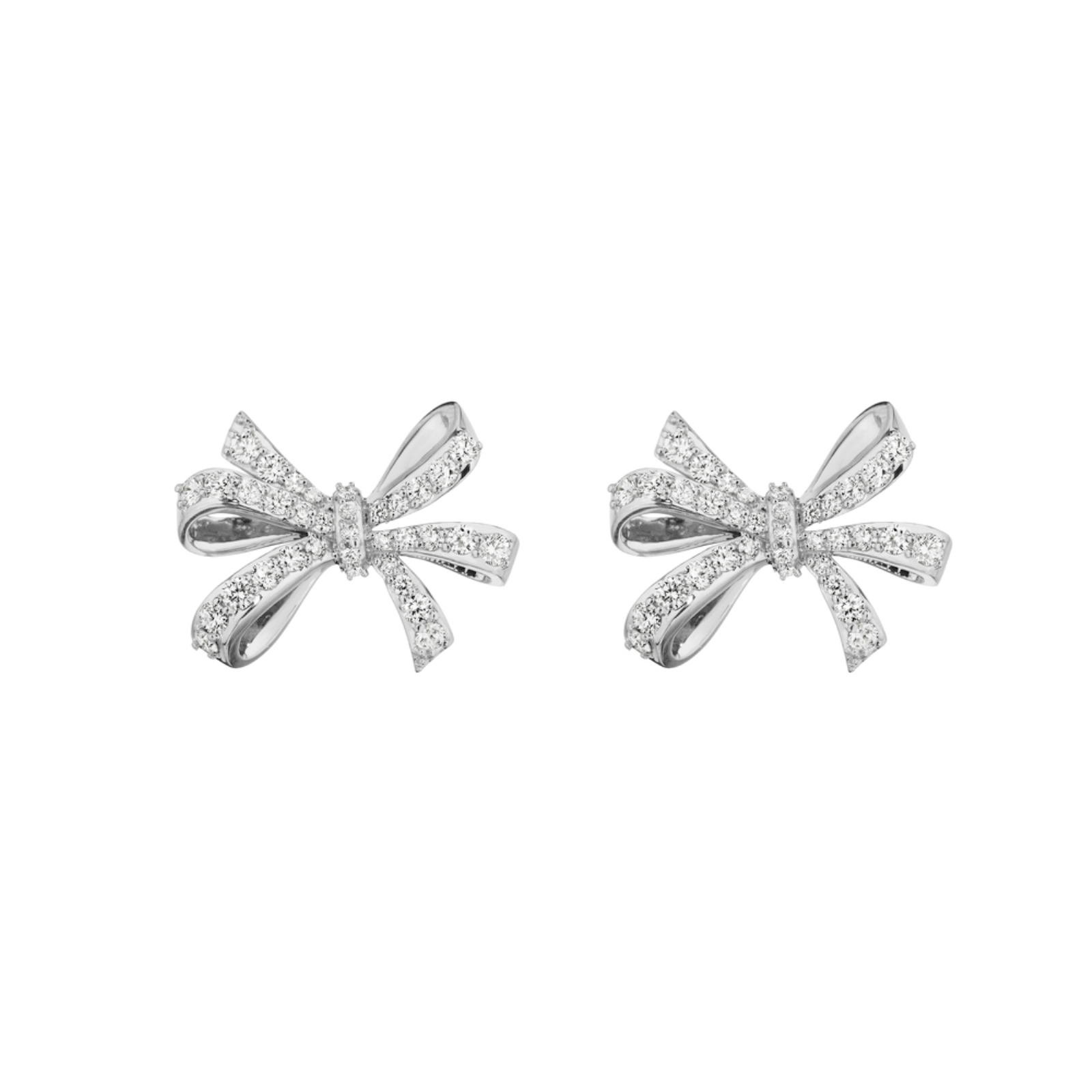 White Gold and Diamond Bow Stud Earrings