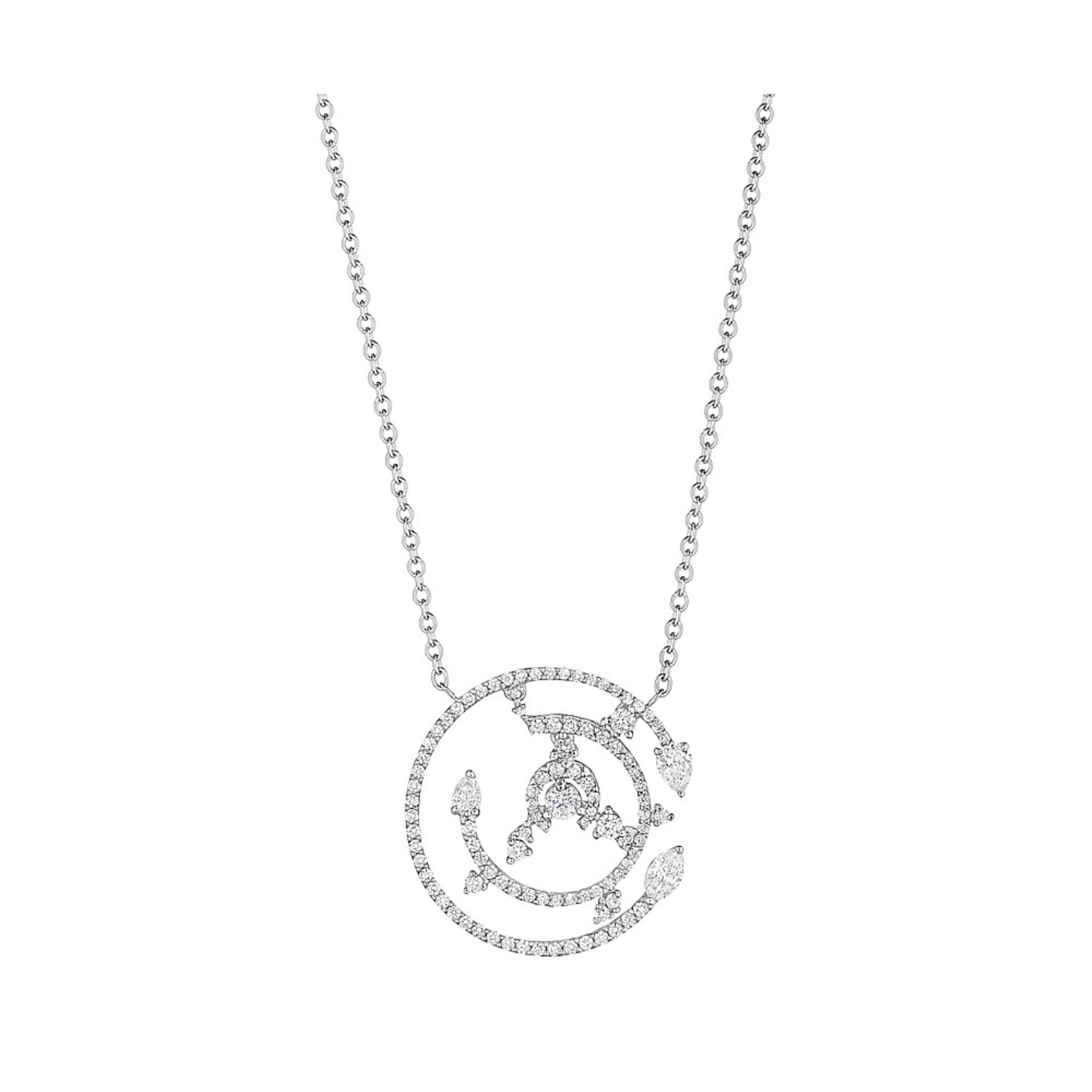 White Gold Diamond and Sapphire Dahlia Necklace - JNECK00450