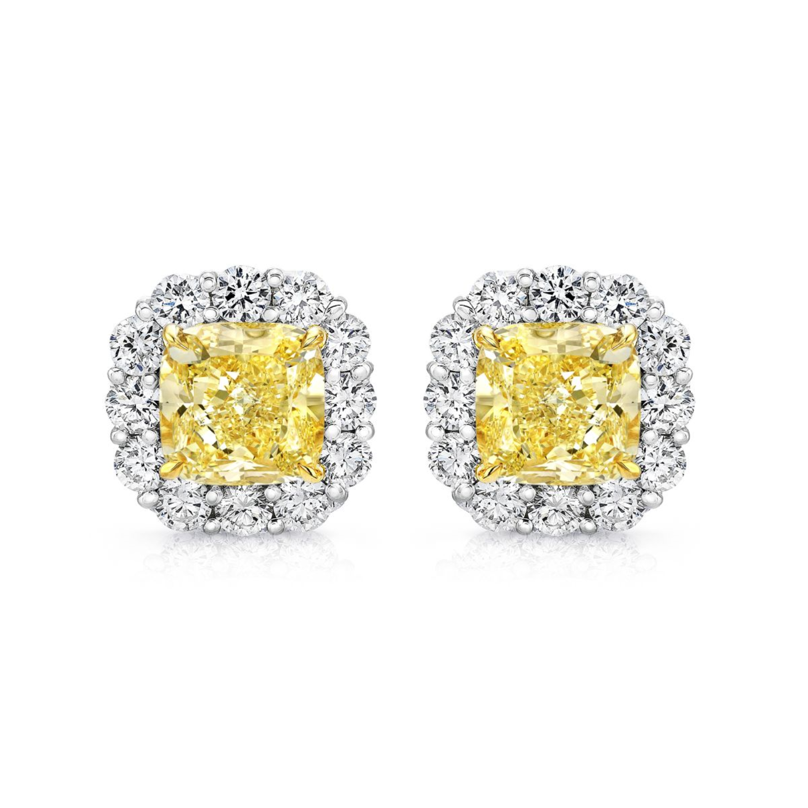 Platinum Yellow Diamond Halo Stud Earrings