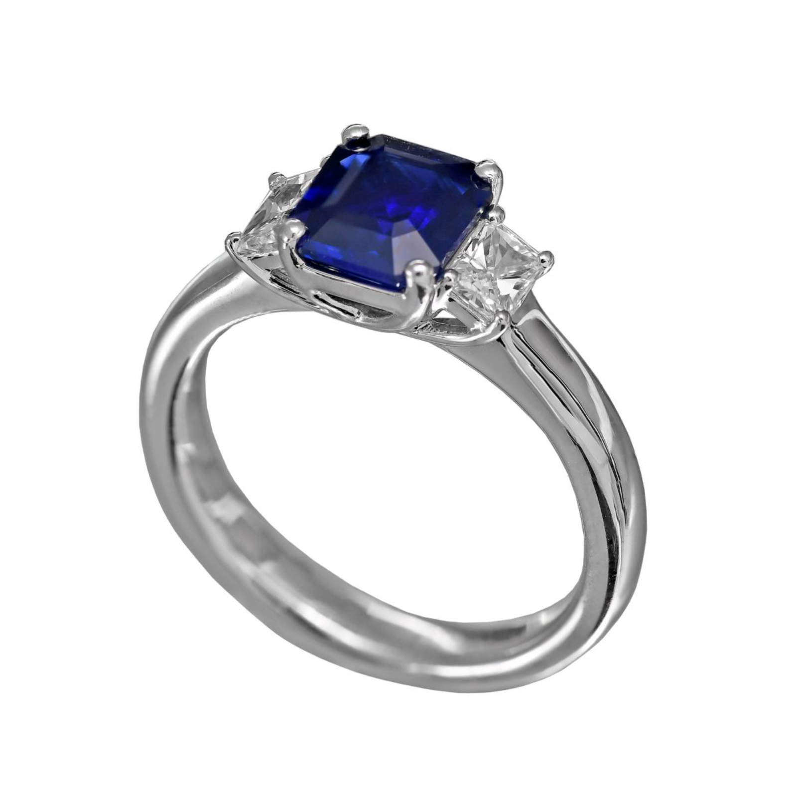 Platinum Sapphire and Diamond Three Stone Ring - JRFSH00168