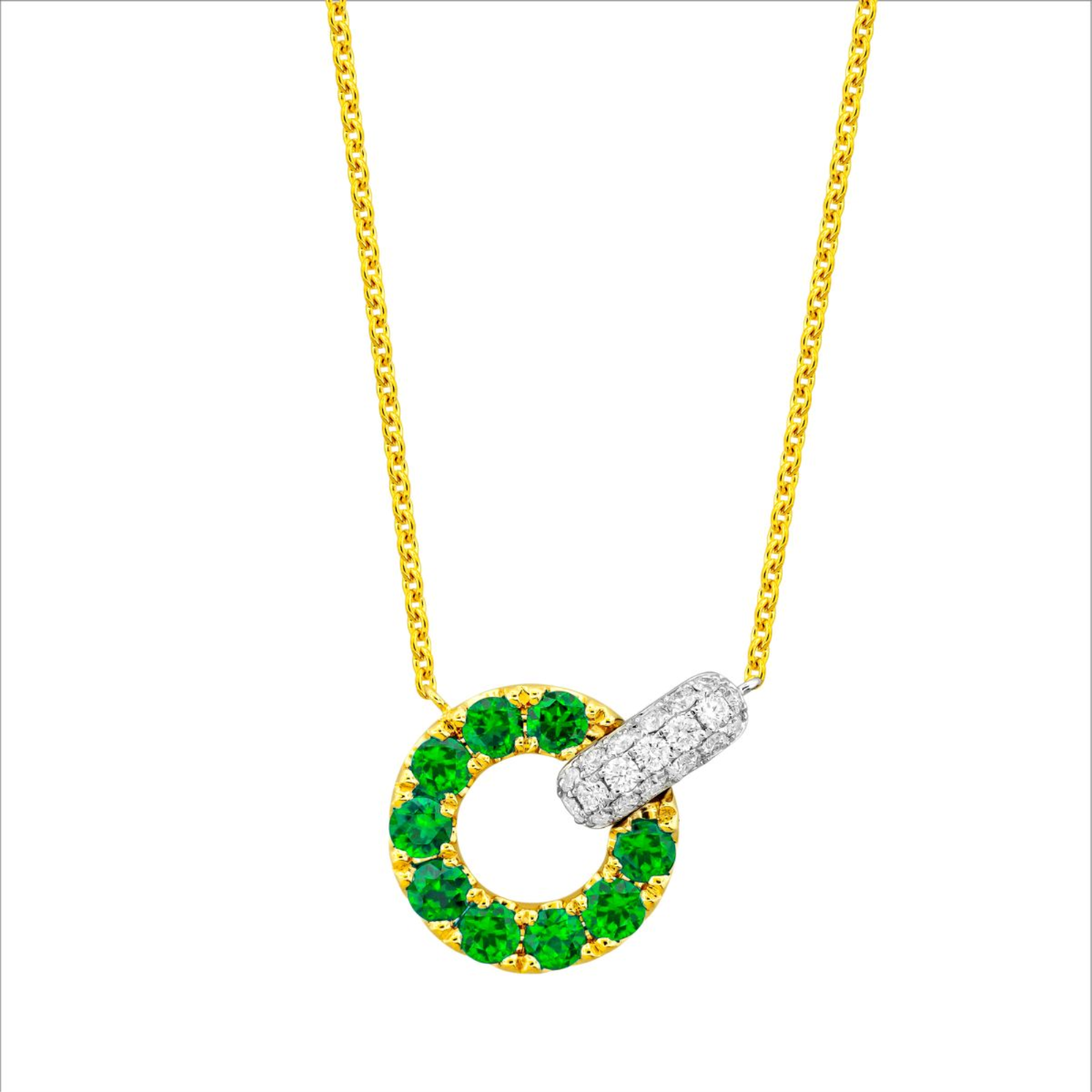 Gold Emerald and Diamond Circle Necklace