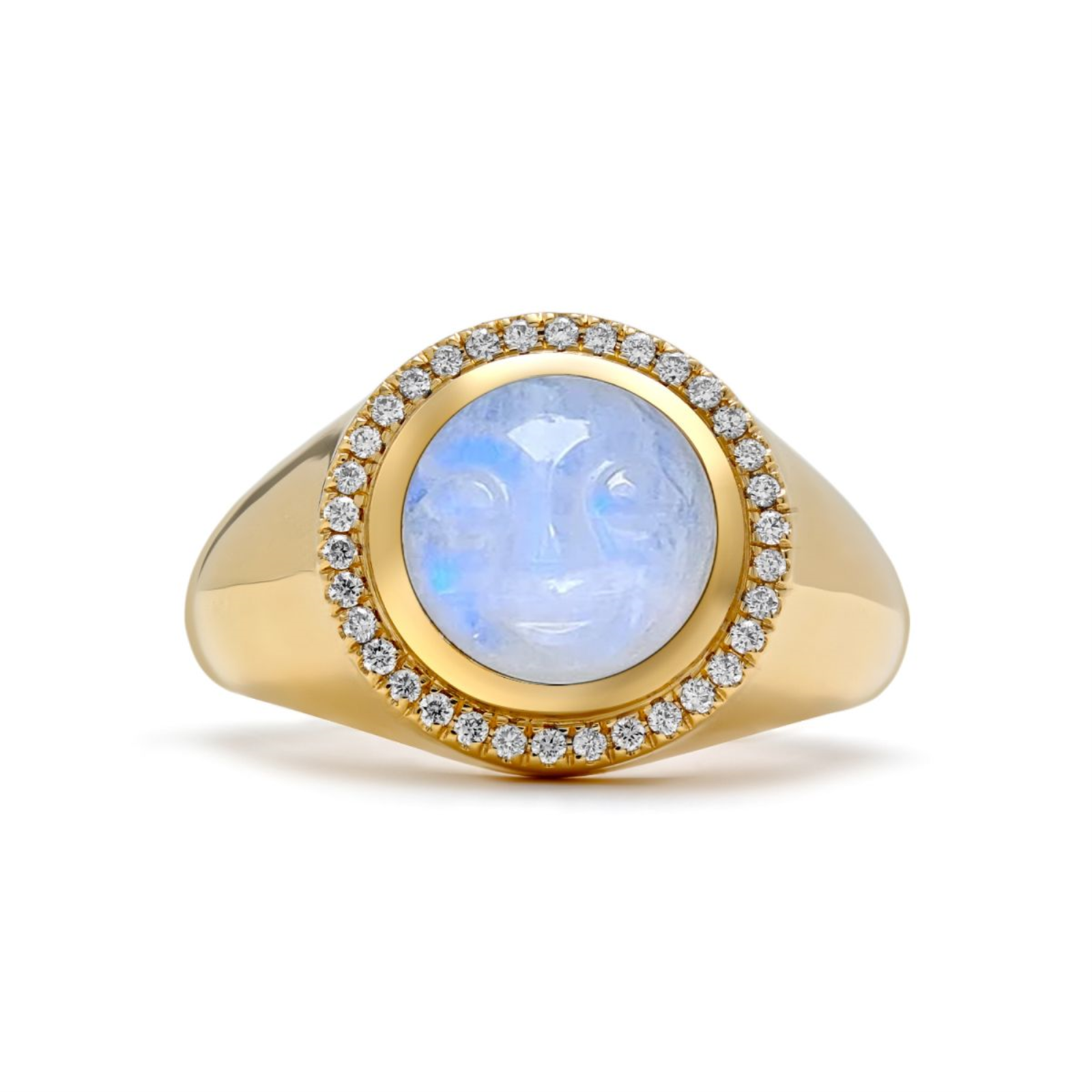 Happy Face Moonstone Signet Ring