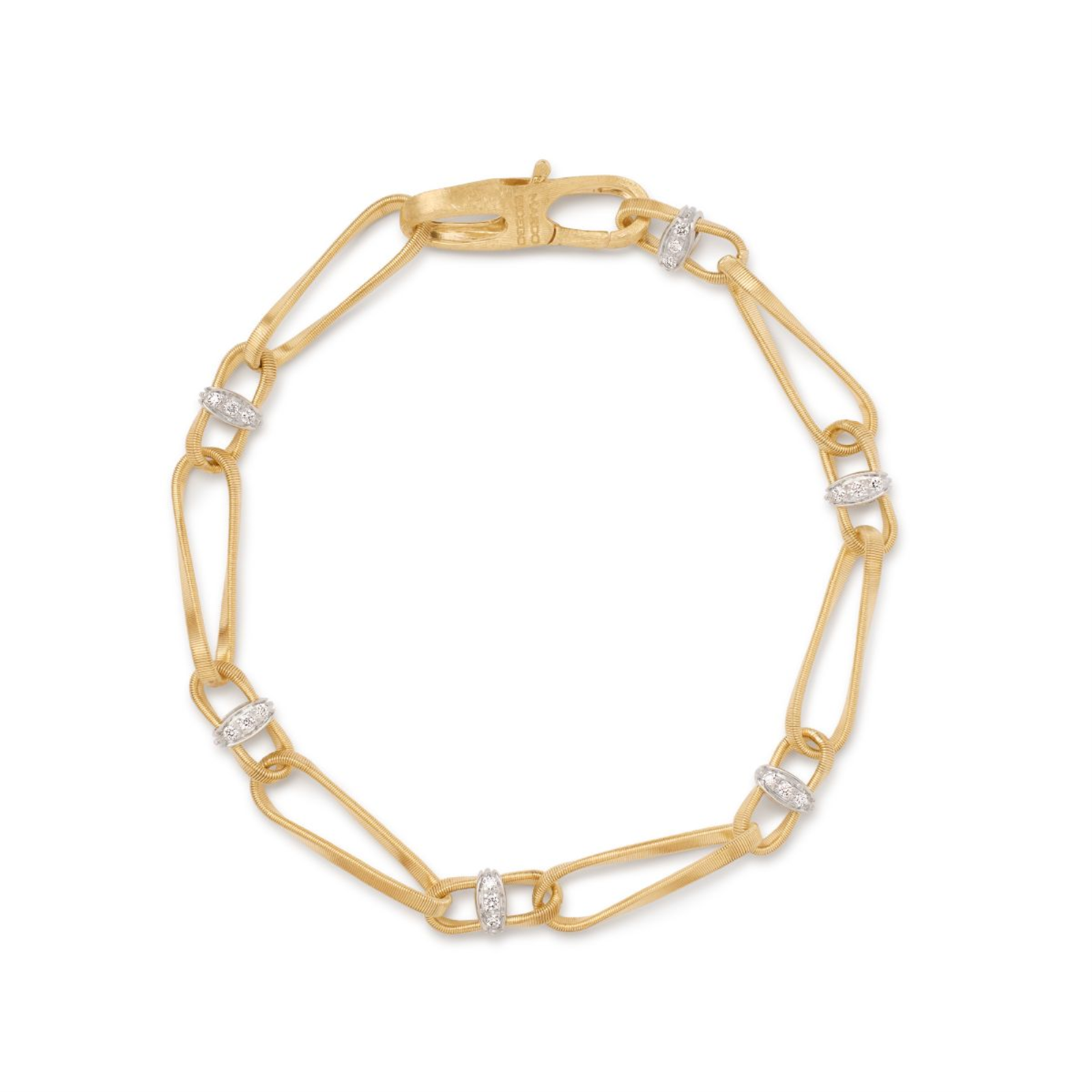 Marrakech Onde Gold Twisted Coil Link Bracelet With Diamonds