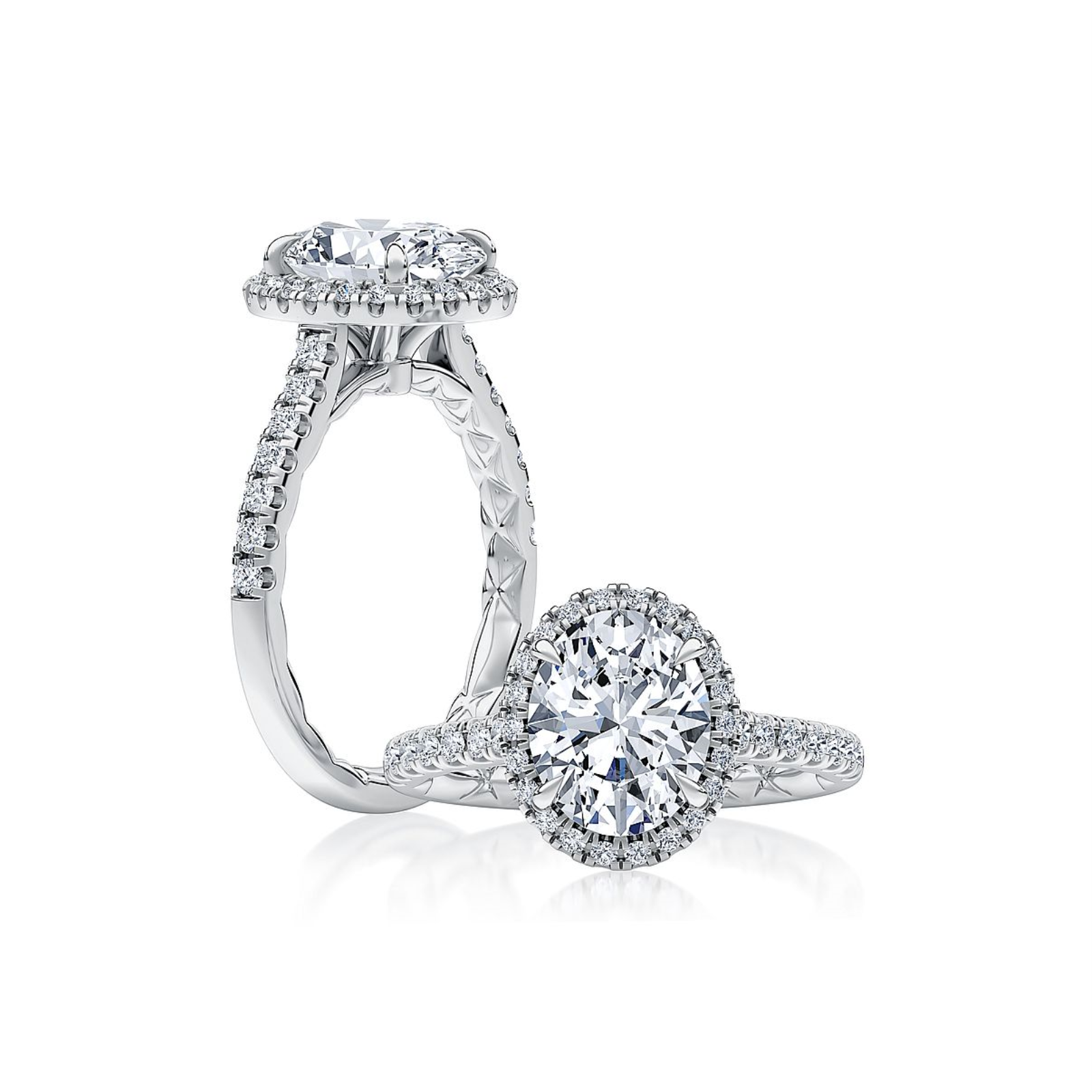 Platinum and Diamond Oval Halo Engagement Ring Mounting