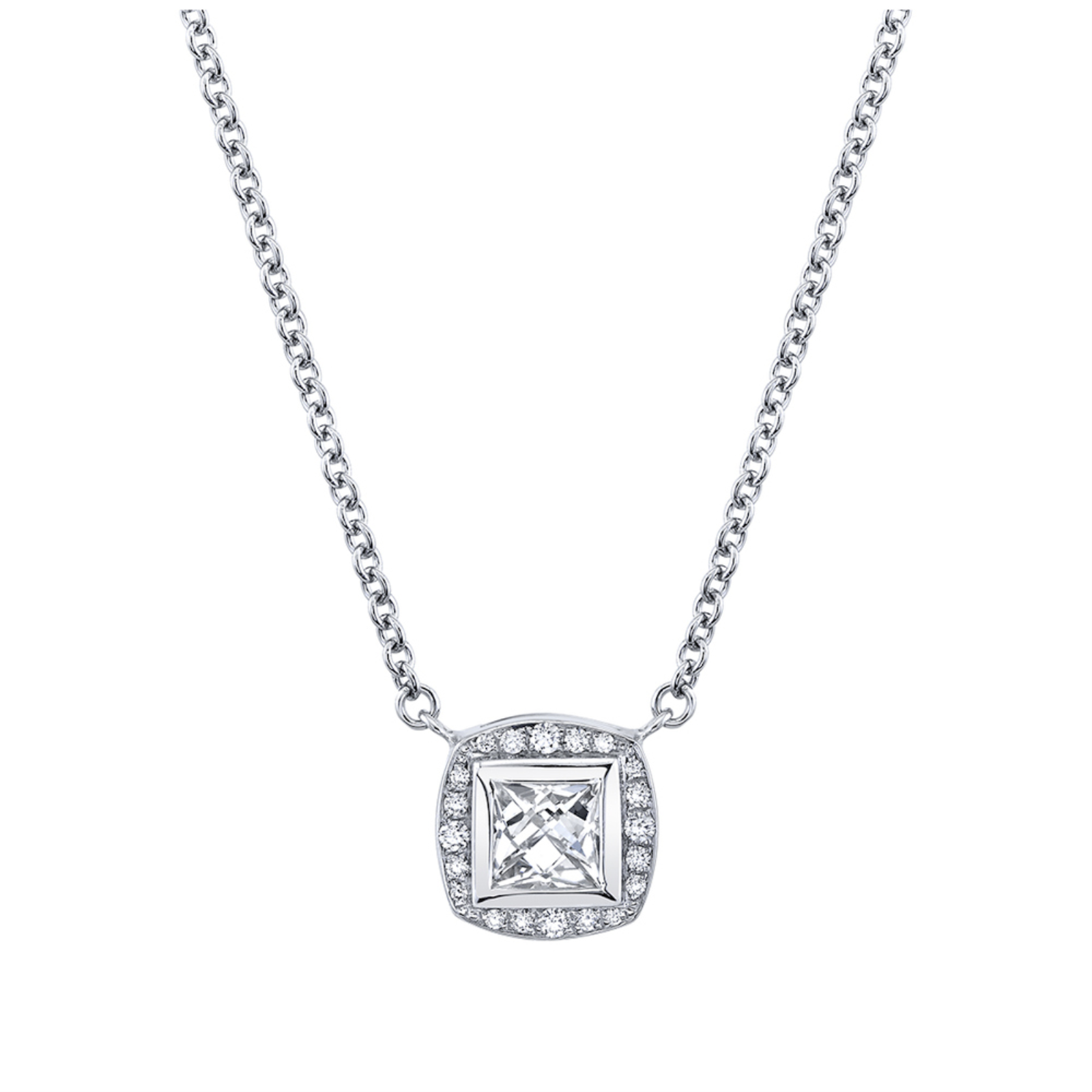 Platinum and Diamond French Cut Halo Necklace