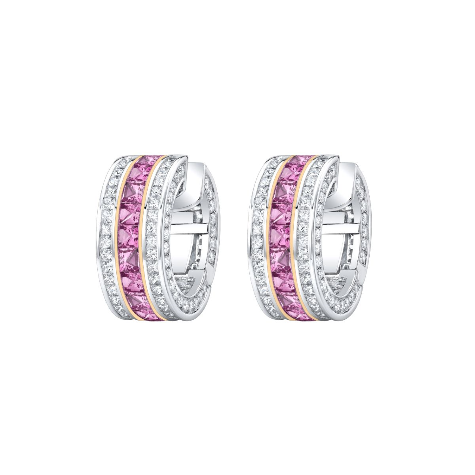 Pink Sapphire and Diamond Hoop Earrings