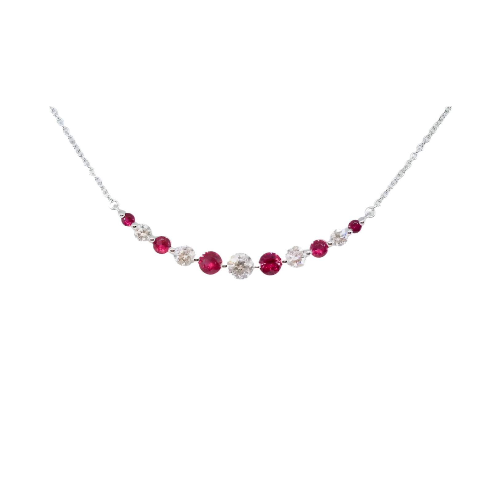 White Gold Ruby and Diamond Smile Necklace