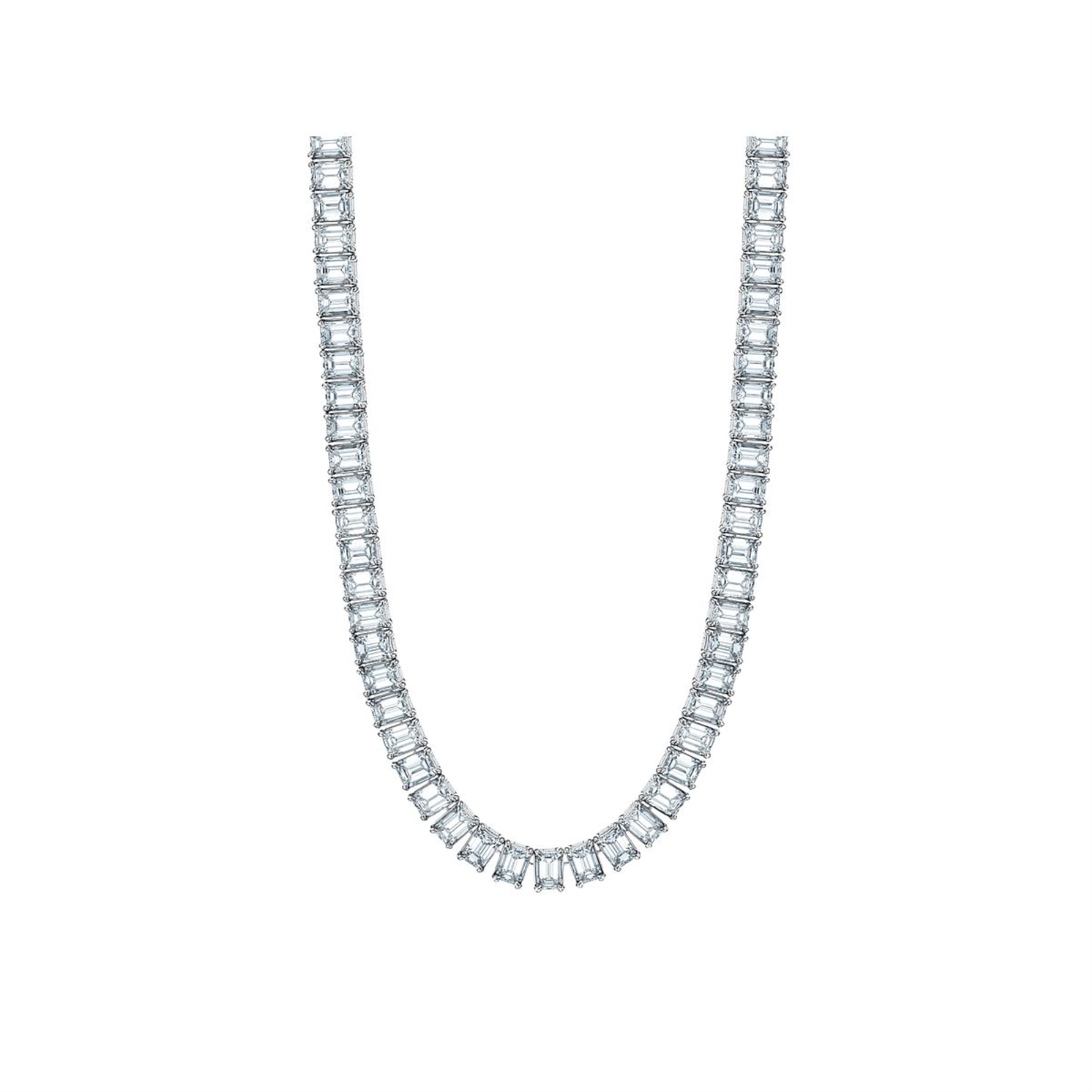 White Gold and Diamond Emerald Cut Necklace