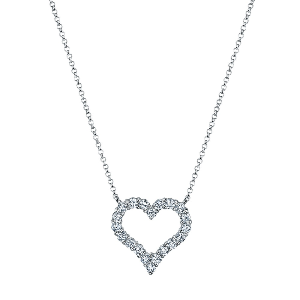 White Gold and Diamond Open Heart Necklace