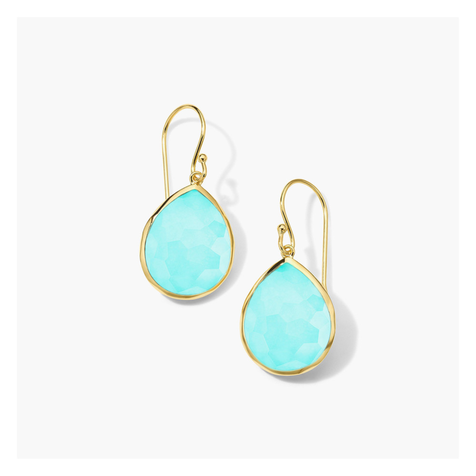 Gold Rock Candy Medium Turquoise Teardrop Earrings