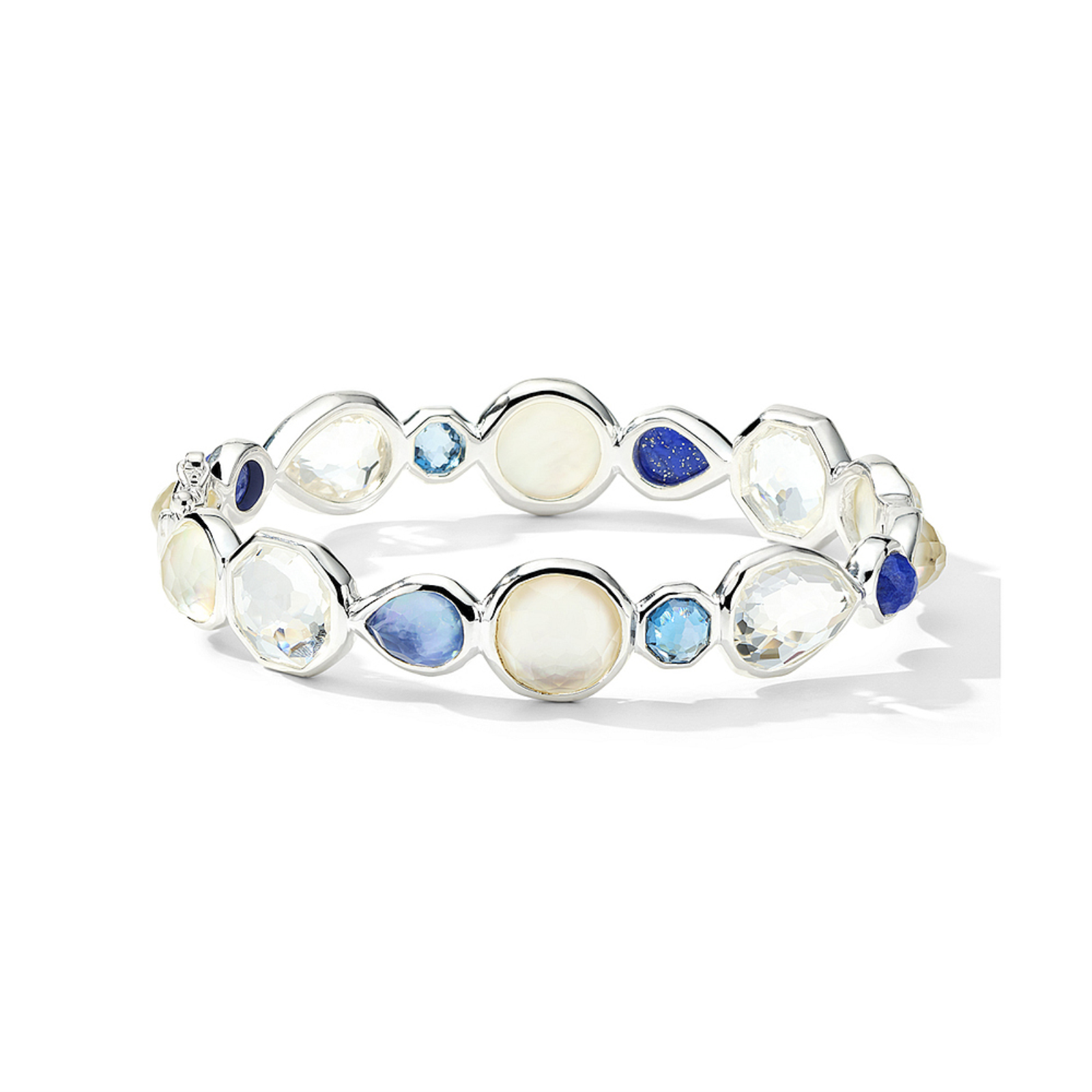 Sterling Silver Hinged Bangle Bracelet with Multi Stone