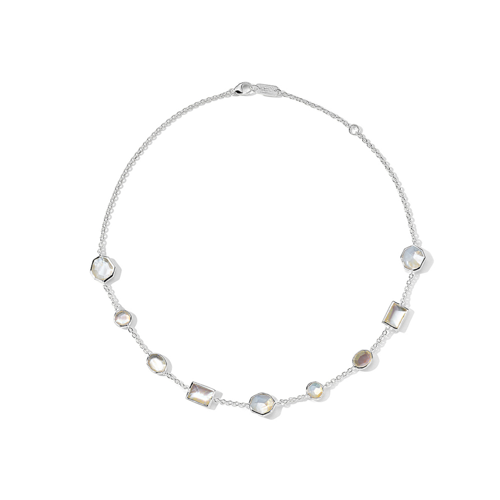 Silver Short Mixed-Cut Station Necklace