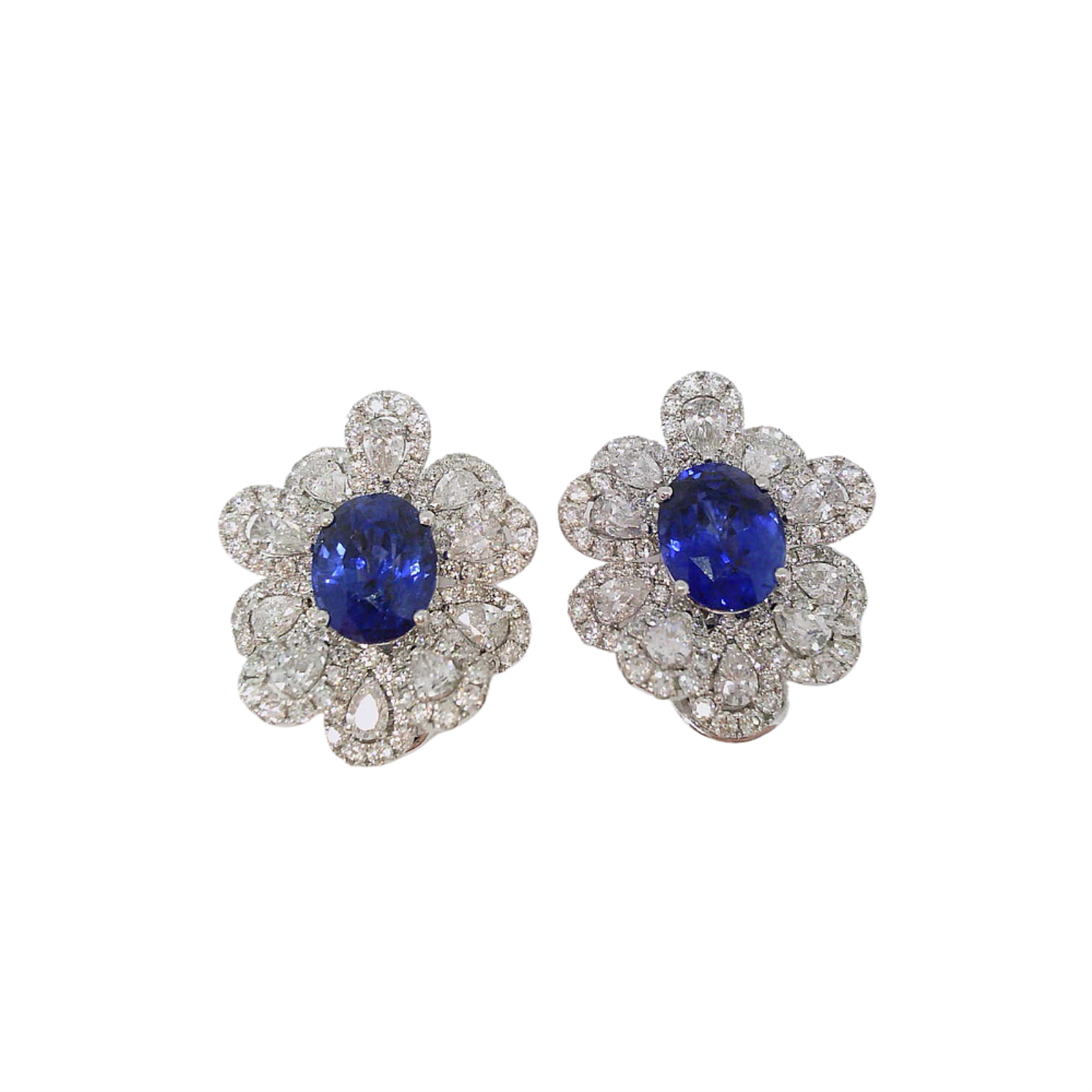 White Gold Sapphire and Diamond Floral Stud Earrings