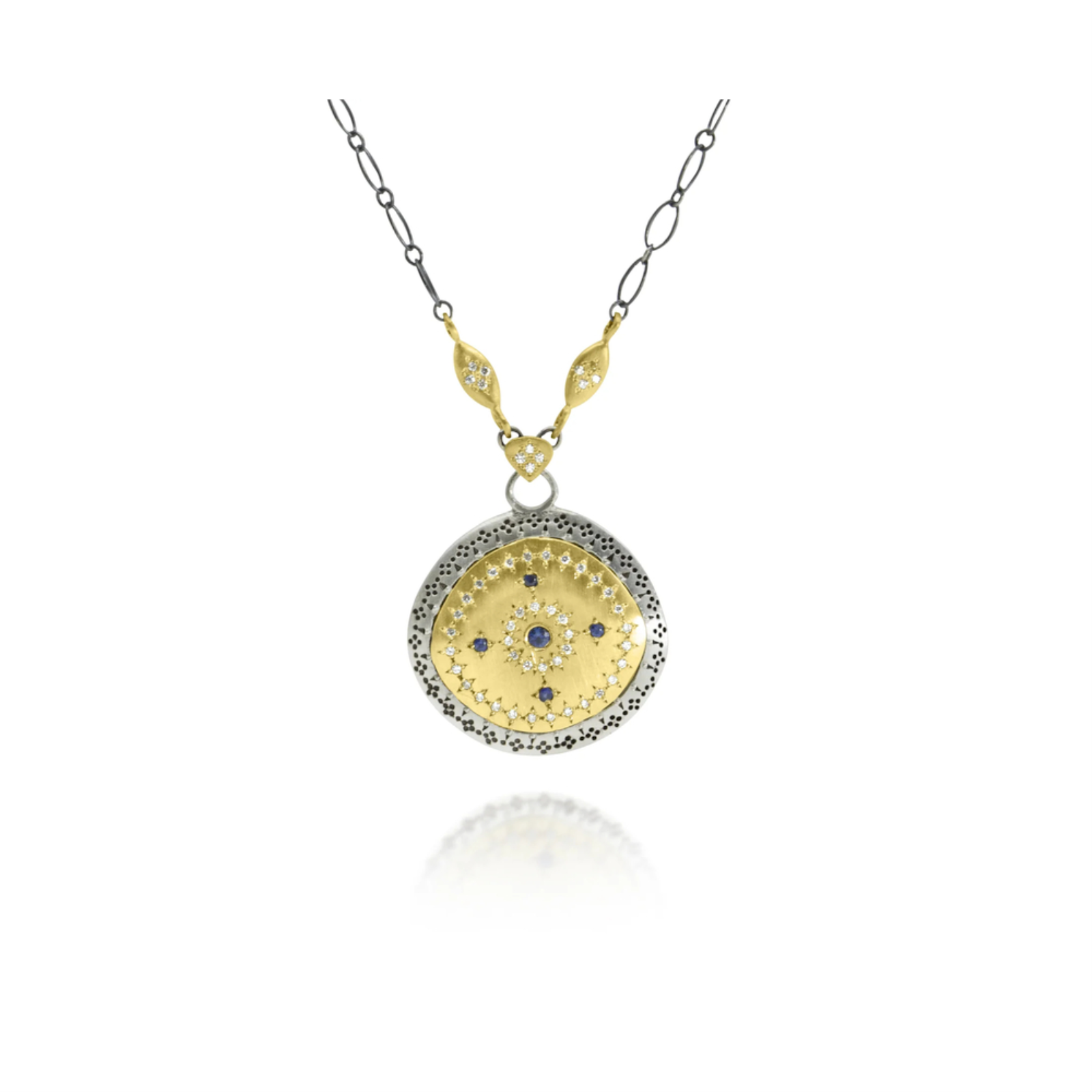 Gold and Silver Diamond and Sapphire Nostalgia Harmony Pendant Necklace