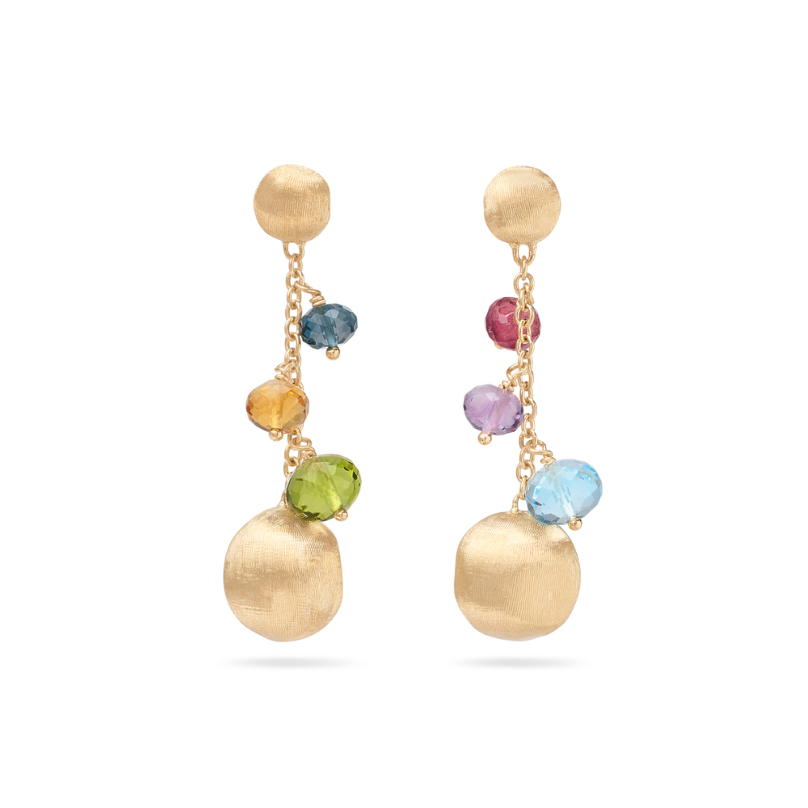 Gold and Mixed Gemstone Short Africa Drop Earrings