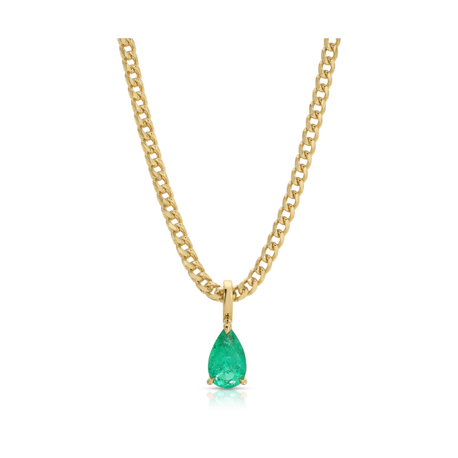 COLOMBIAN PEAR EMERALD PENDANT ON THIN FRANCO CHAIN